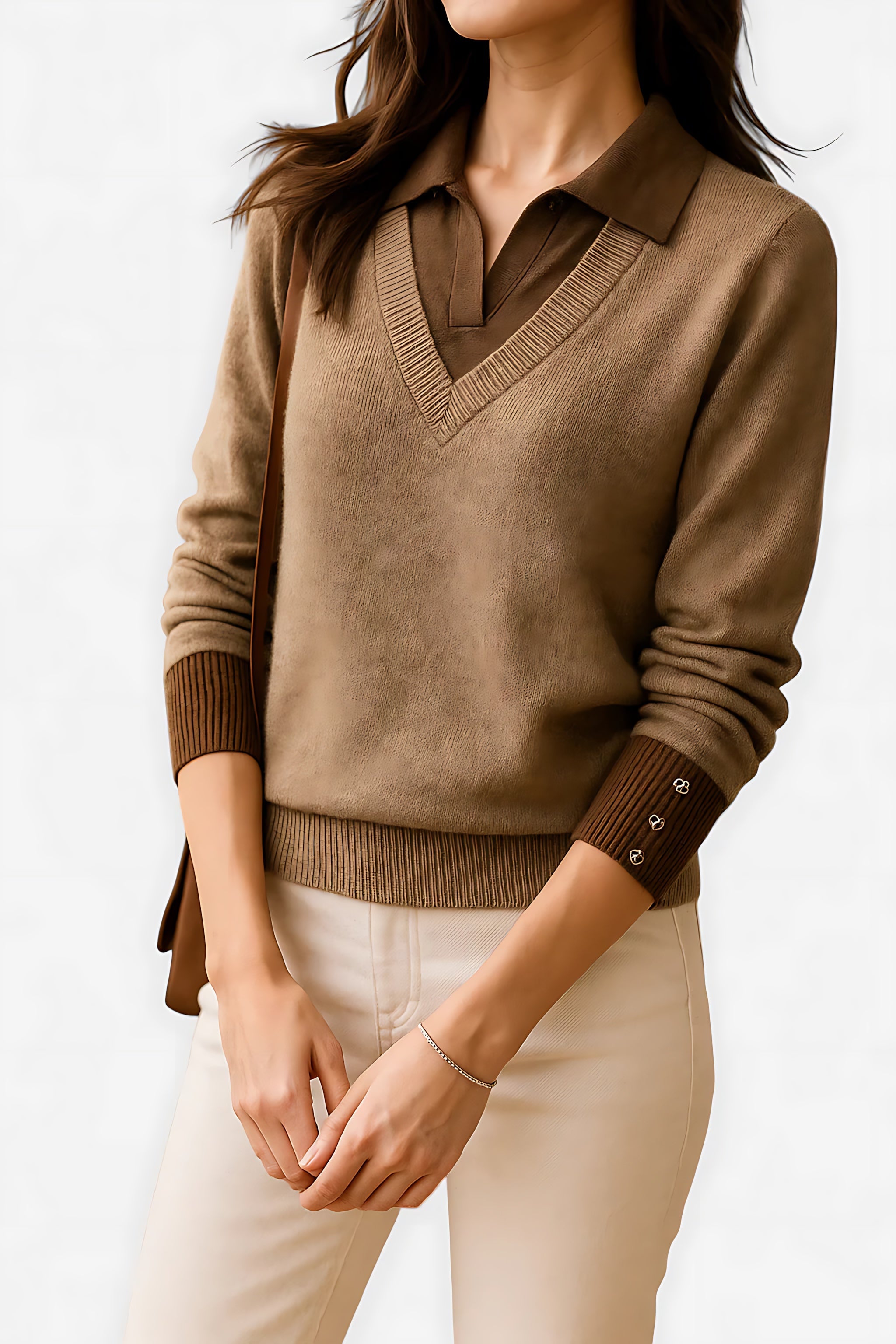 Hailey – Collared V Neck Knit Sweater