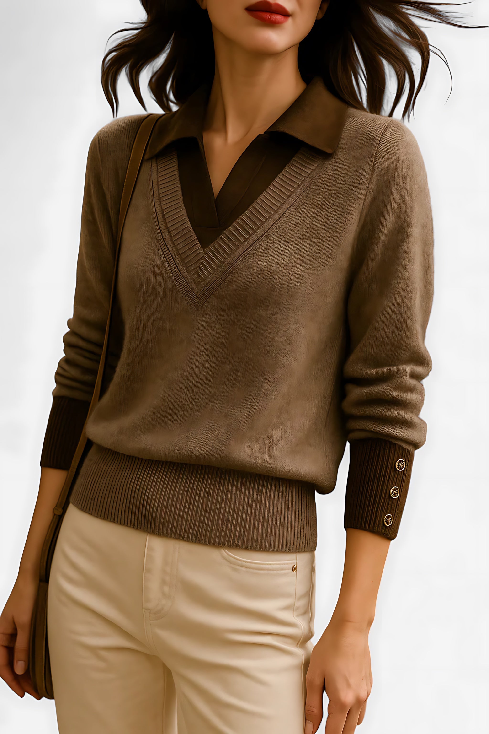 Hailey – Collared V Neck Knit Sweater