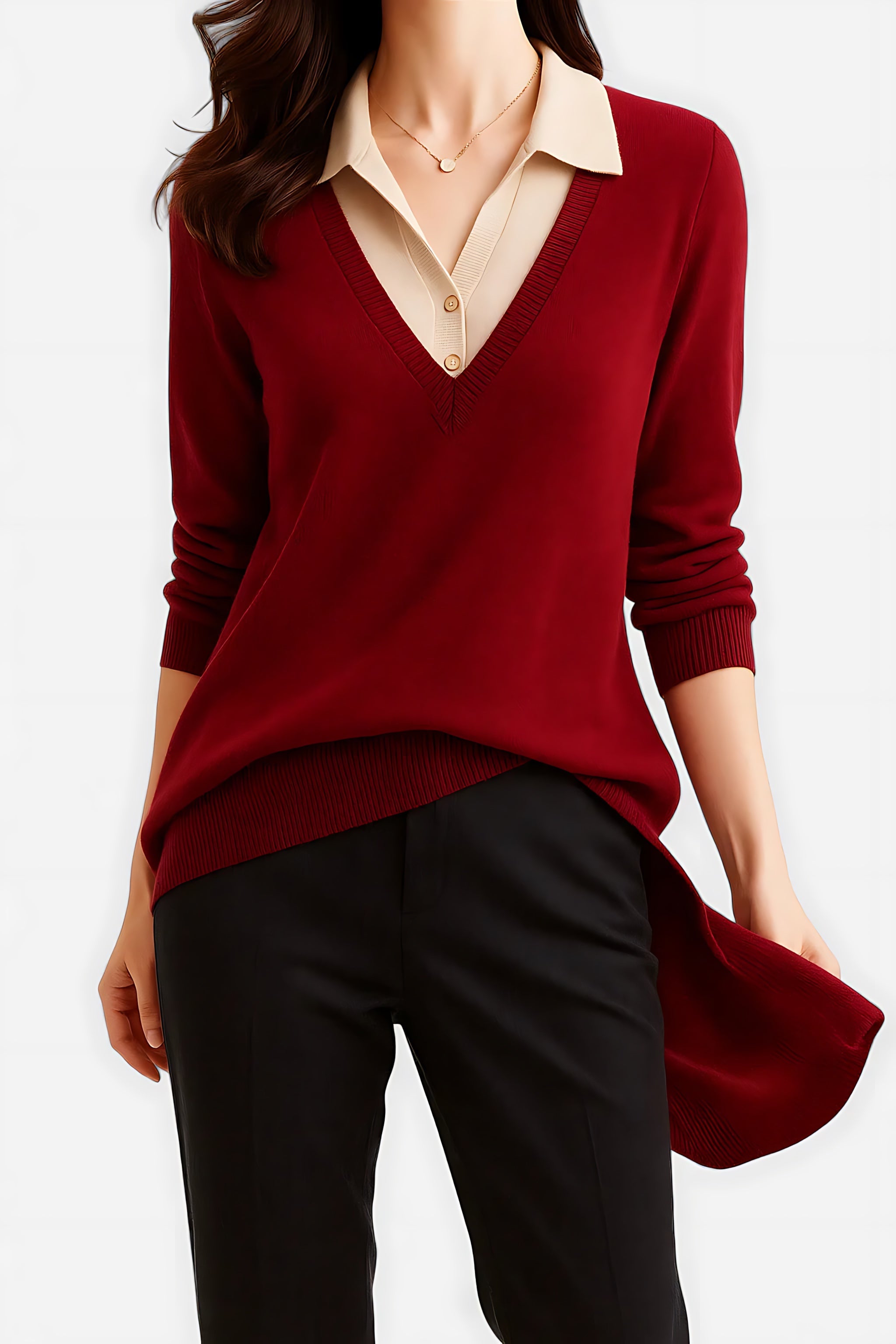 Hailey – Collared V Neck Knit Sweater