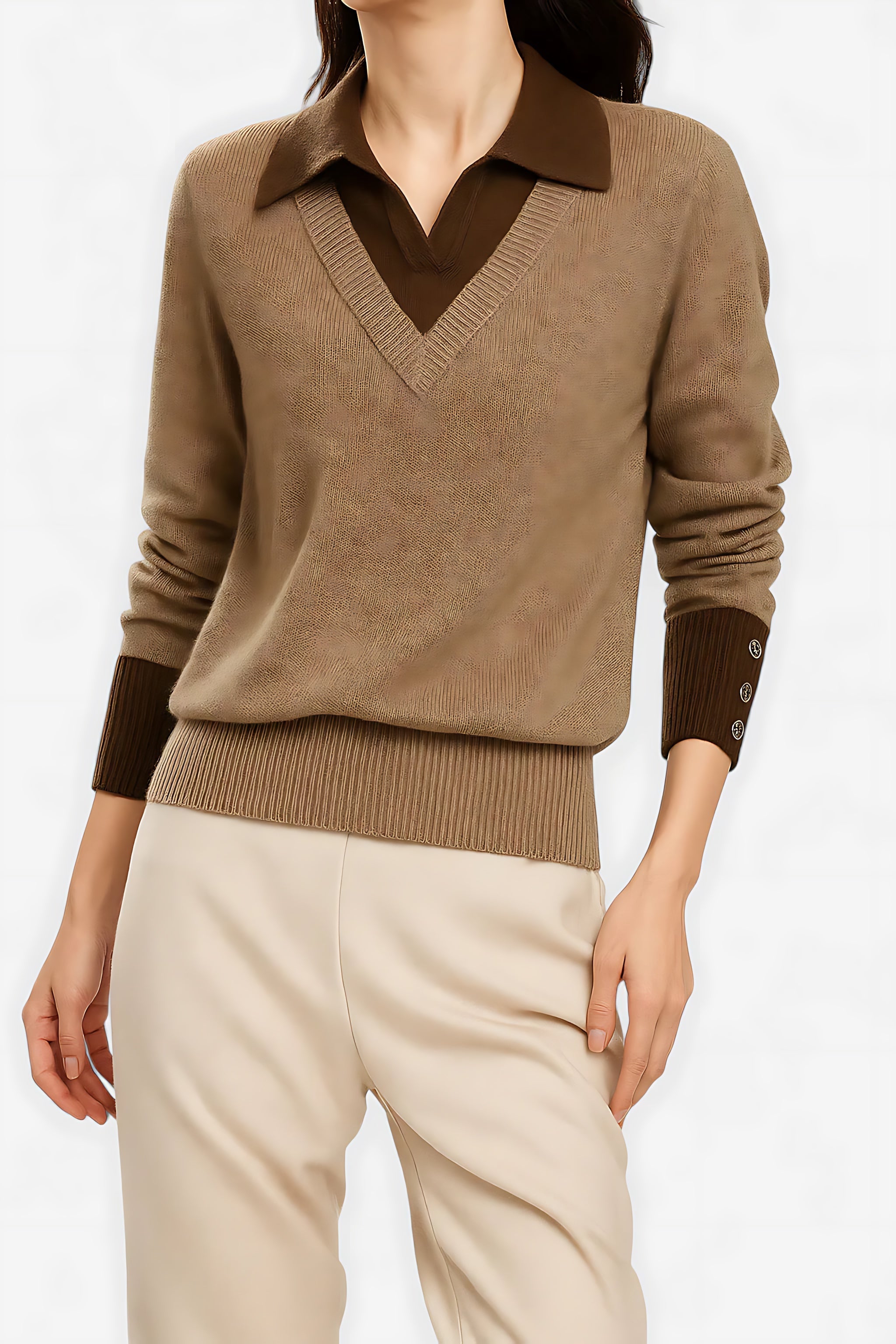 Hailey – Collared V Neck Knit Sweater
