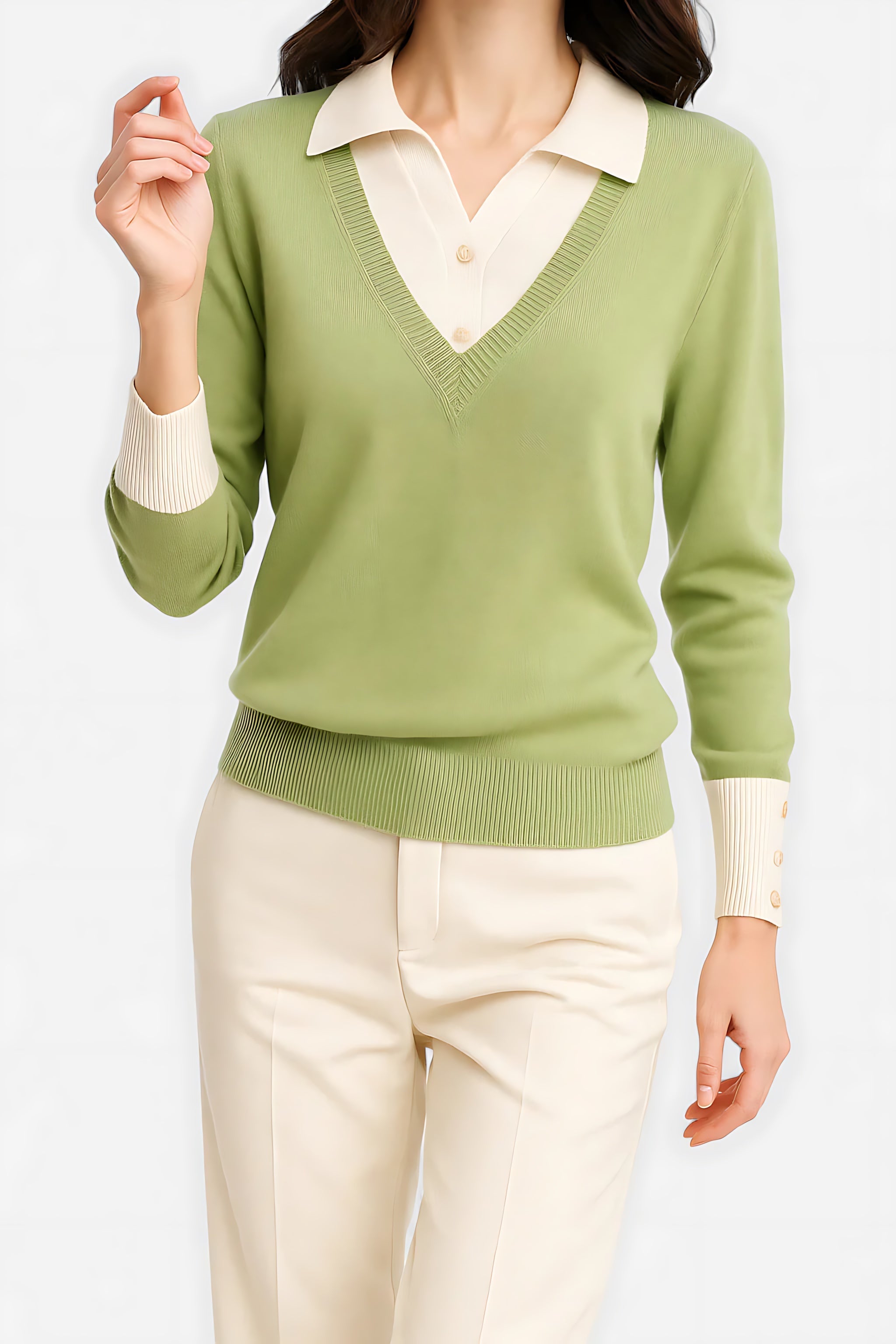 Hailey – Collared V Neck Knit Sweater