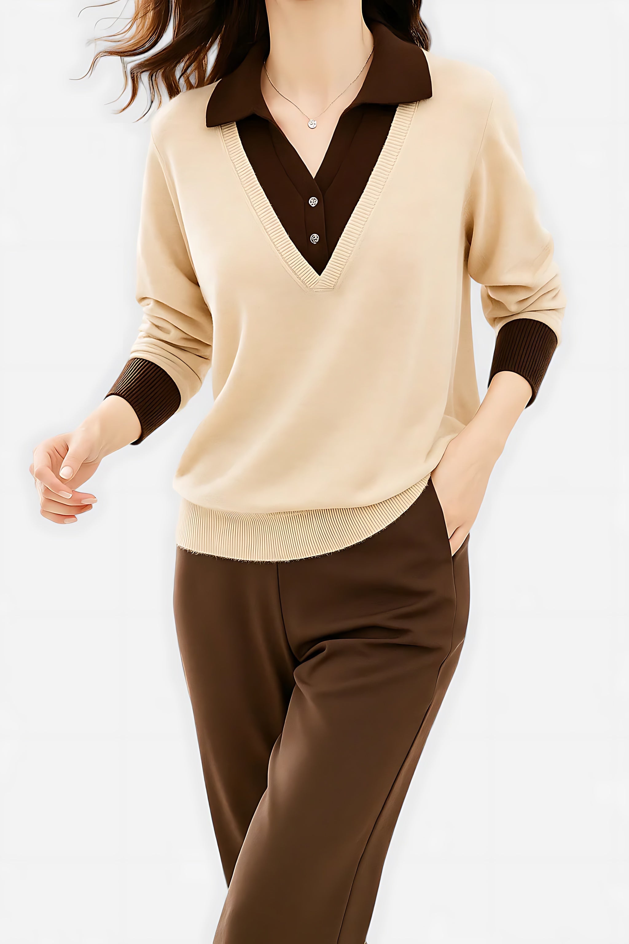Hailey – Collared V Neck Knit Sweater
