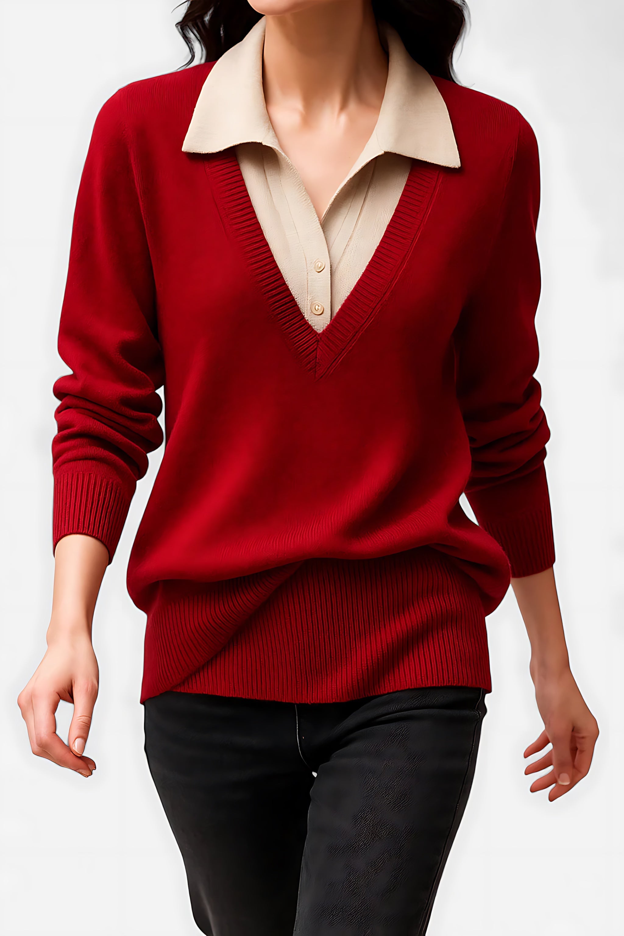 Hailey – Collared V Neck Knit Sweater