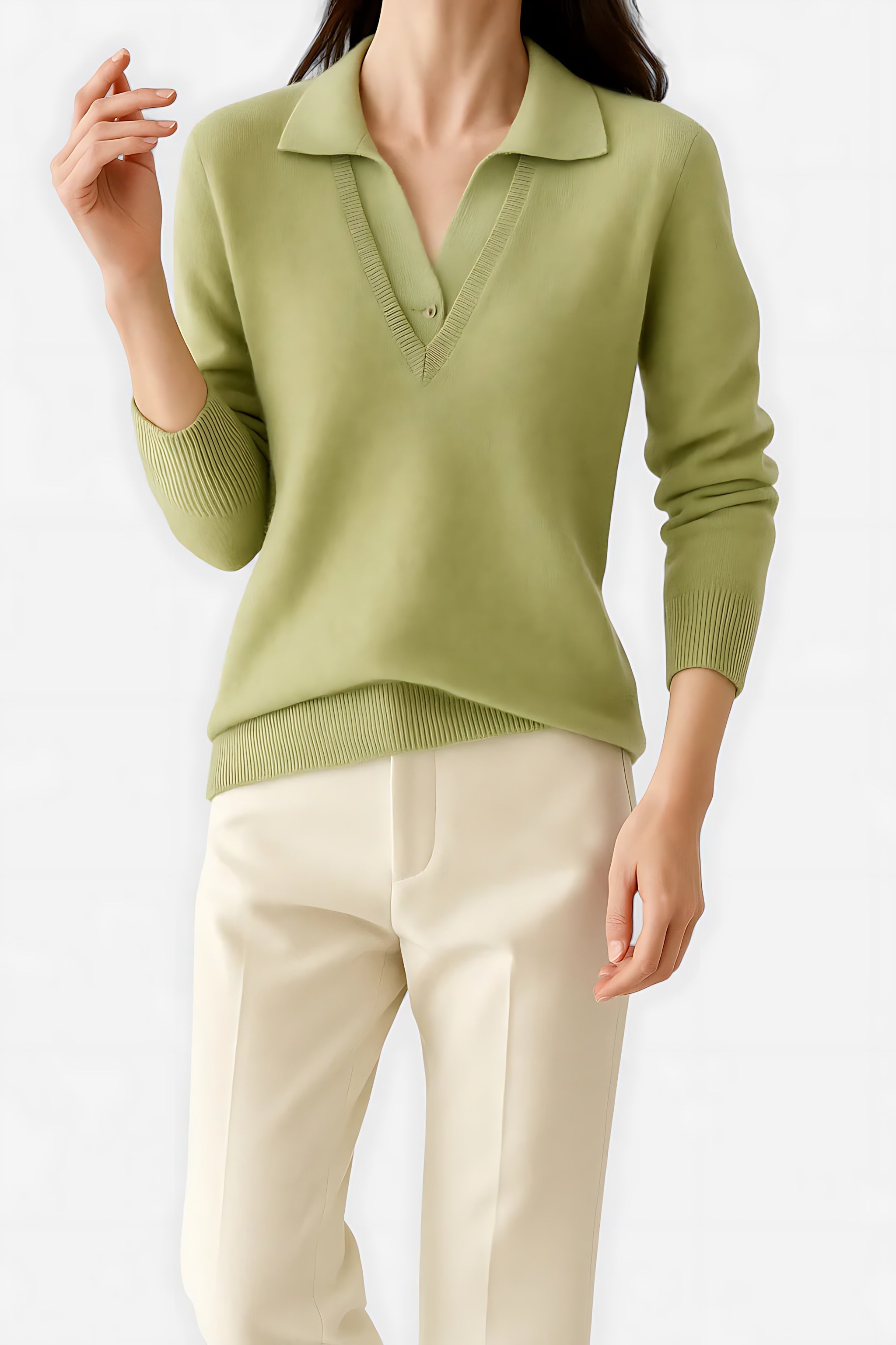 Hailey – Collared V Neck Knit Sweater
