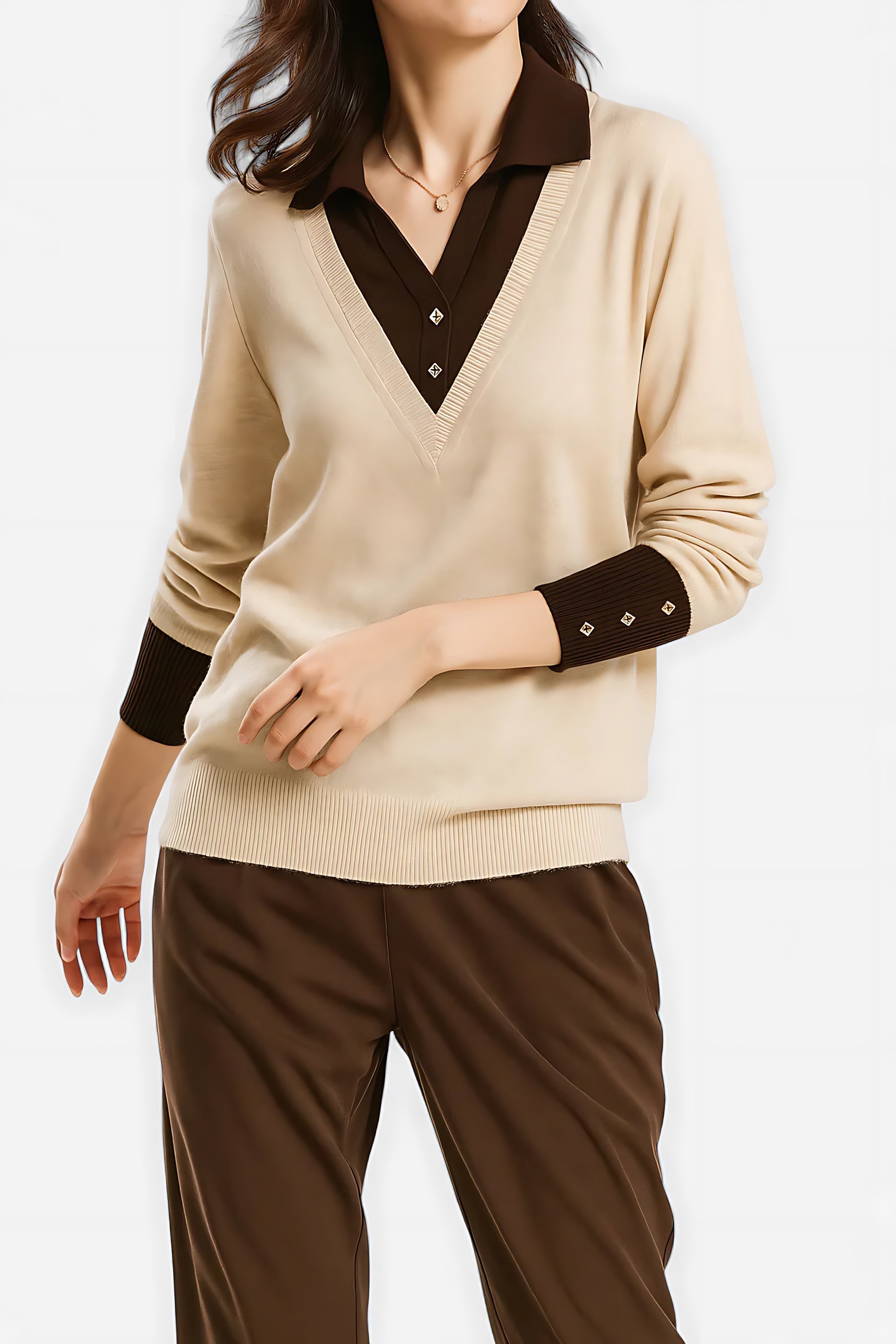 Hailey – Collared V Neck Knit Sweater