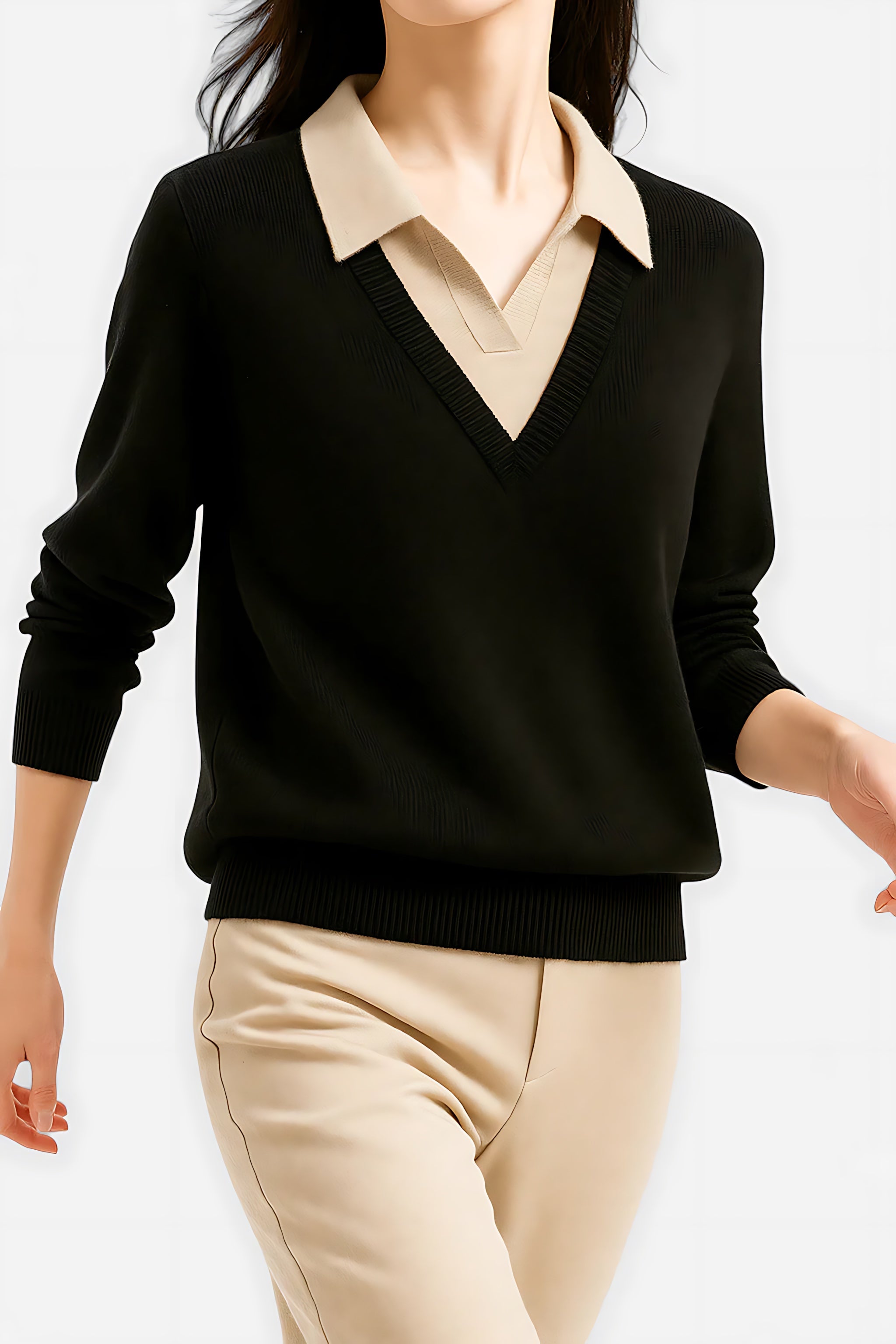 Hailey – Collared V Neck Knit Sweater