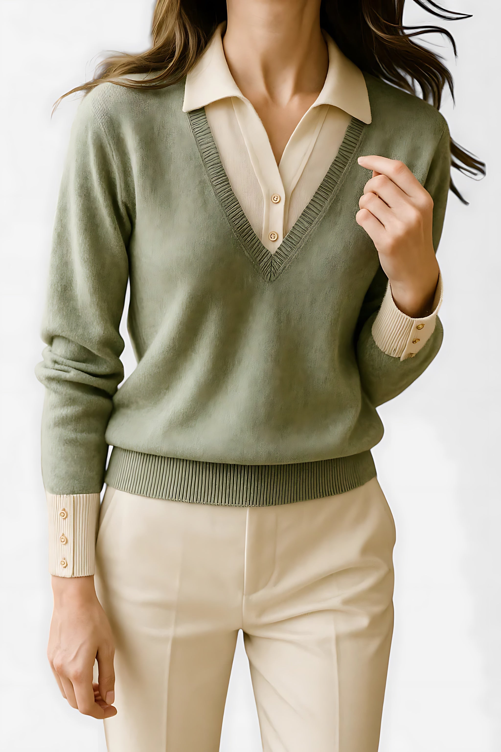 Hailey – Collared V Neck Knit Sweater