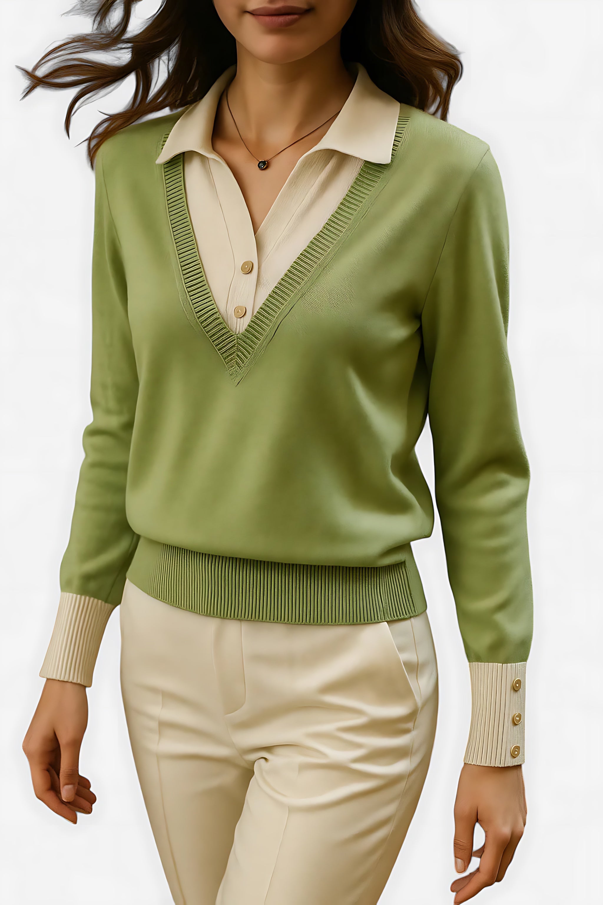 Hailey – Collared V Neck Knit Sweater