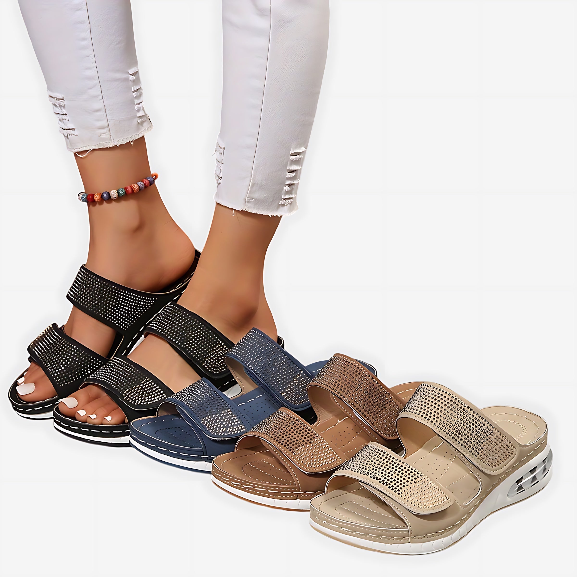 Hailey – Denim Double Strap Slide Sandals