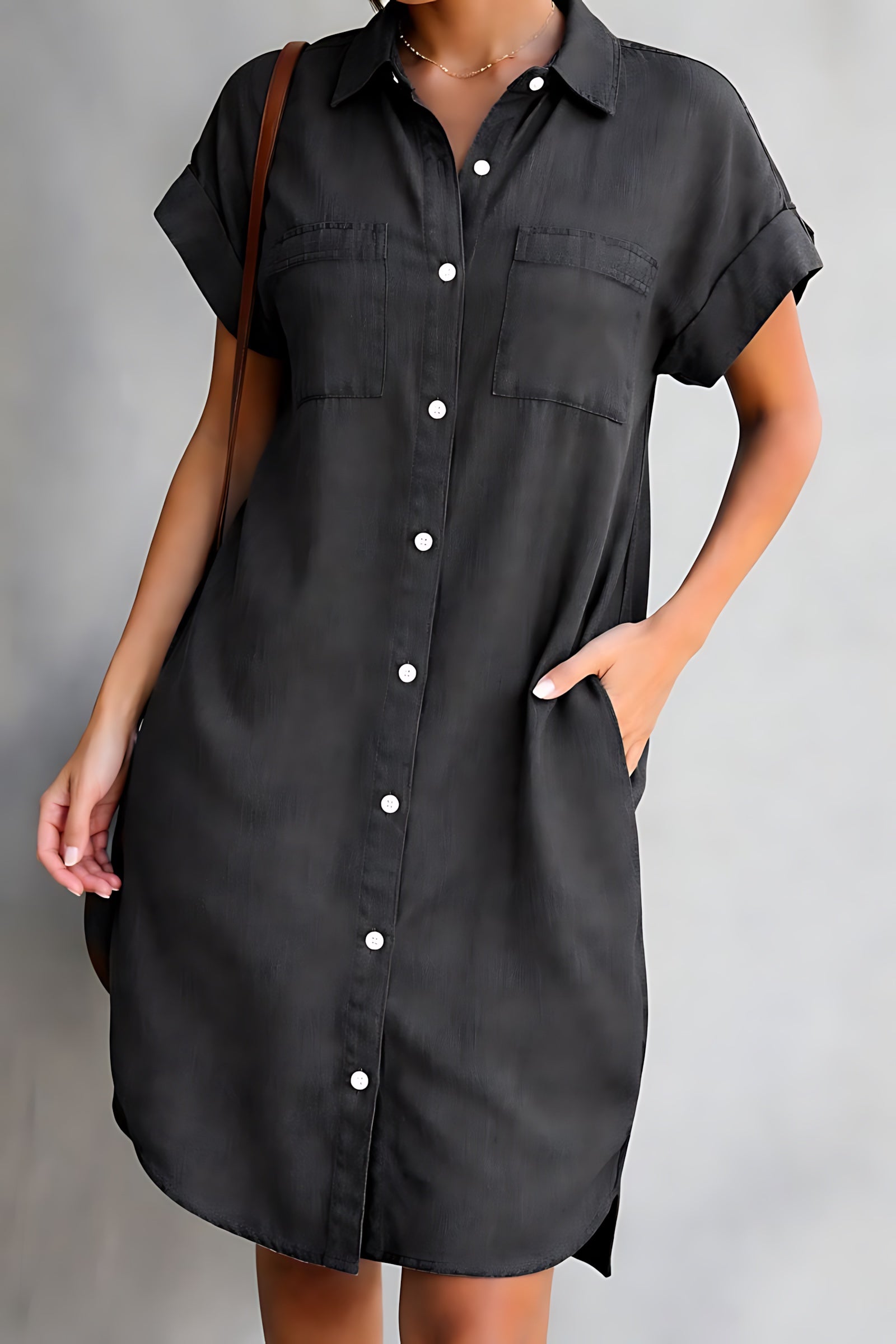 Hailey – Denim Short Sleeve Mini Shirt Dress