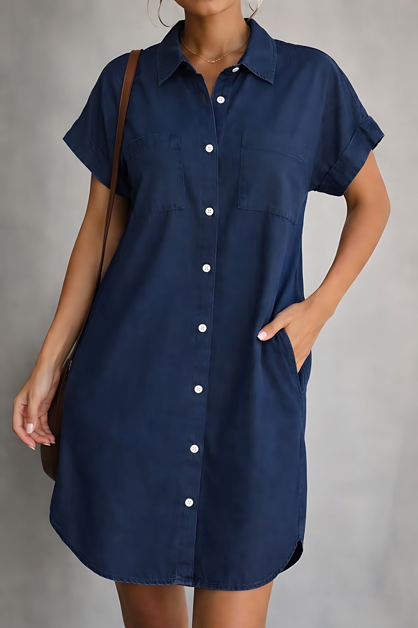 Hailey – Denim Short Sleeve Mini Shirt Dress