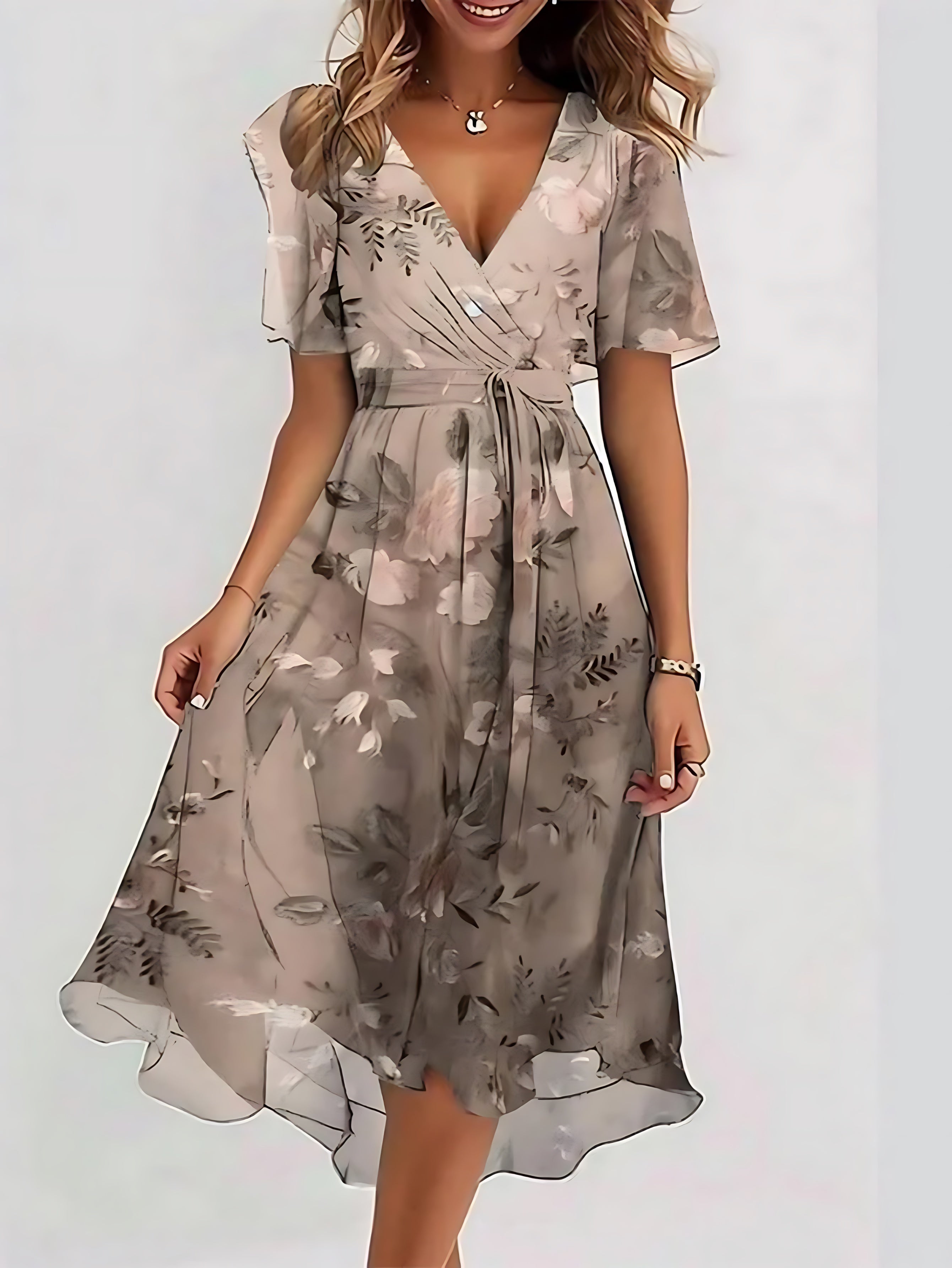 Hailey – Floral Chiffon Flutter Sleeve Midi Dress