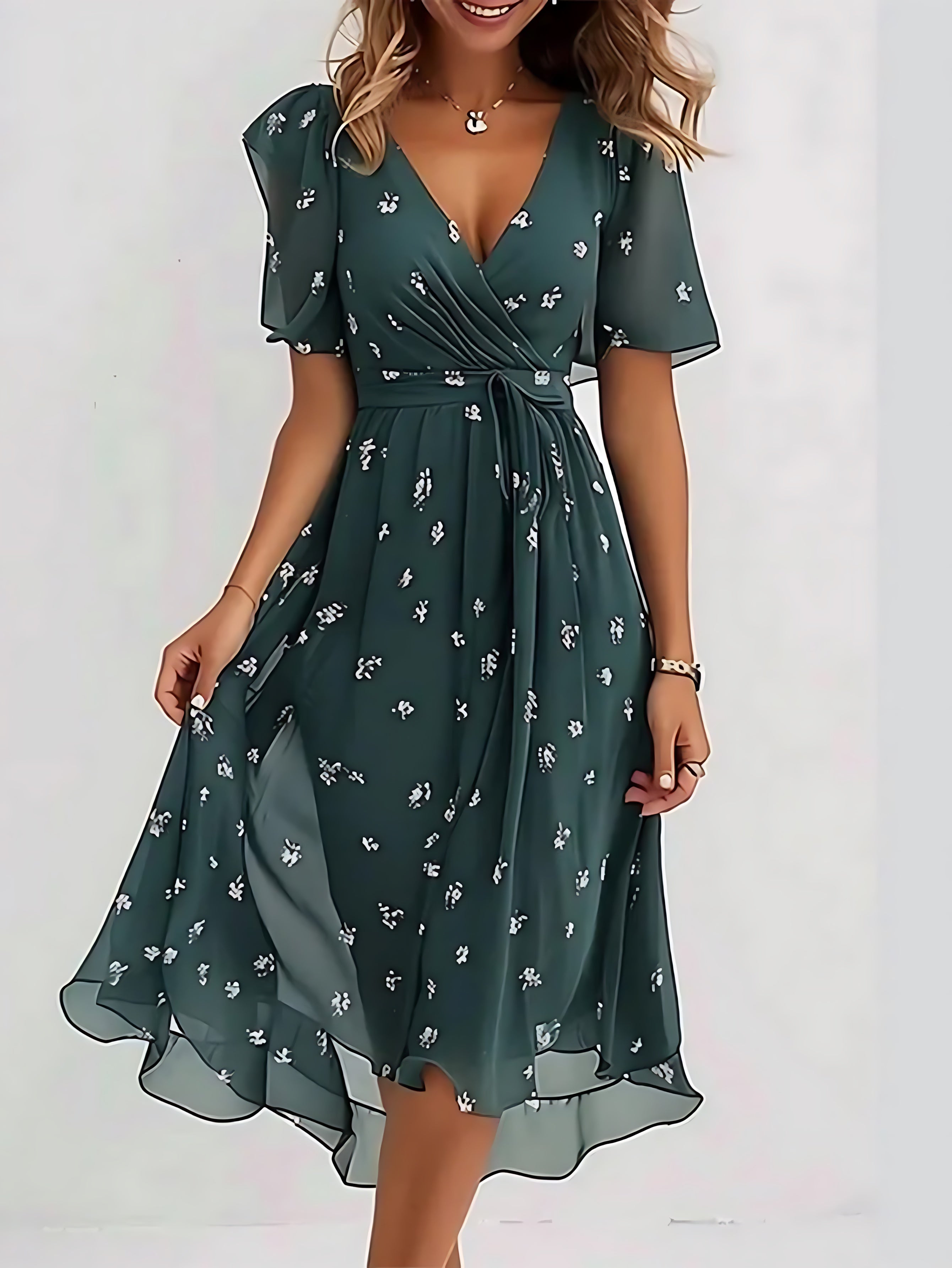 Hailey – Floral Chiffon Flutter Sleeve Midi Dress