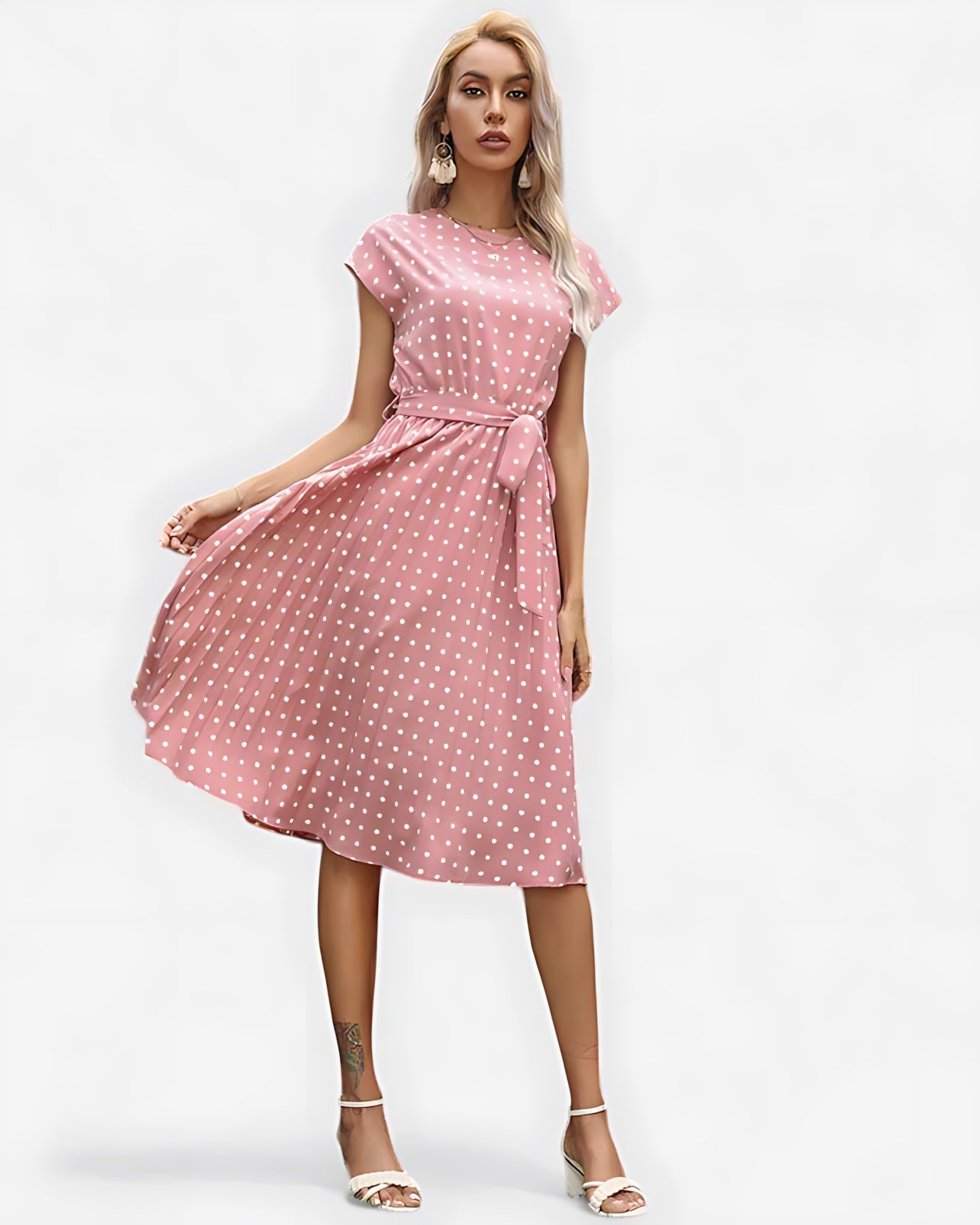 Hailey – Polka Dot Cap Sleeve Flowy Midi Dress