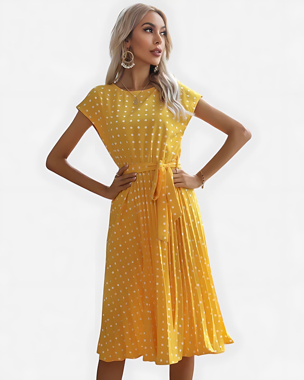 Hailey – Polka Dot Cap Sleeve Flowy Midi Dress
