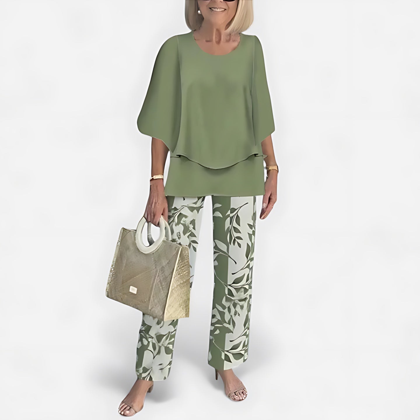 Hailey – Short Sleeve Top and Leaf Print Pants Set