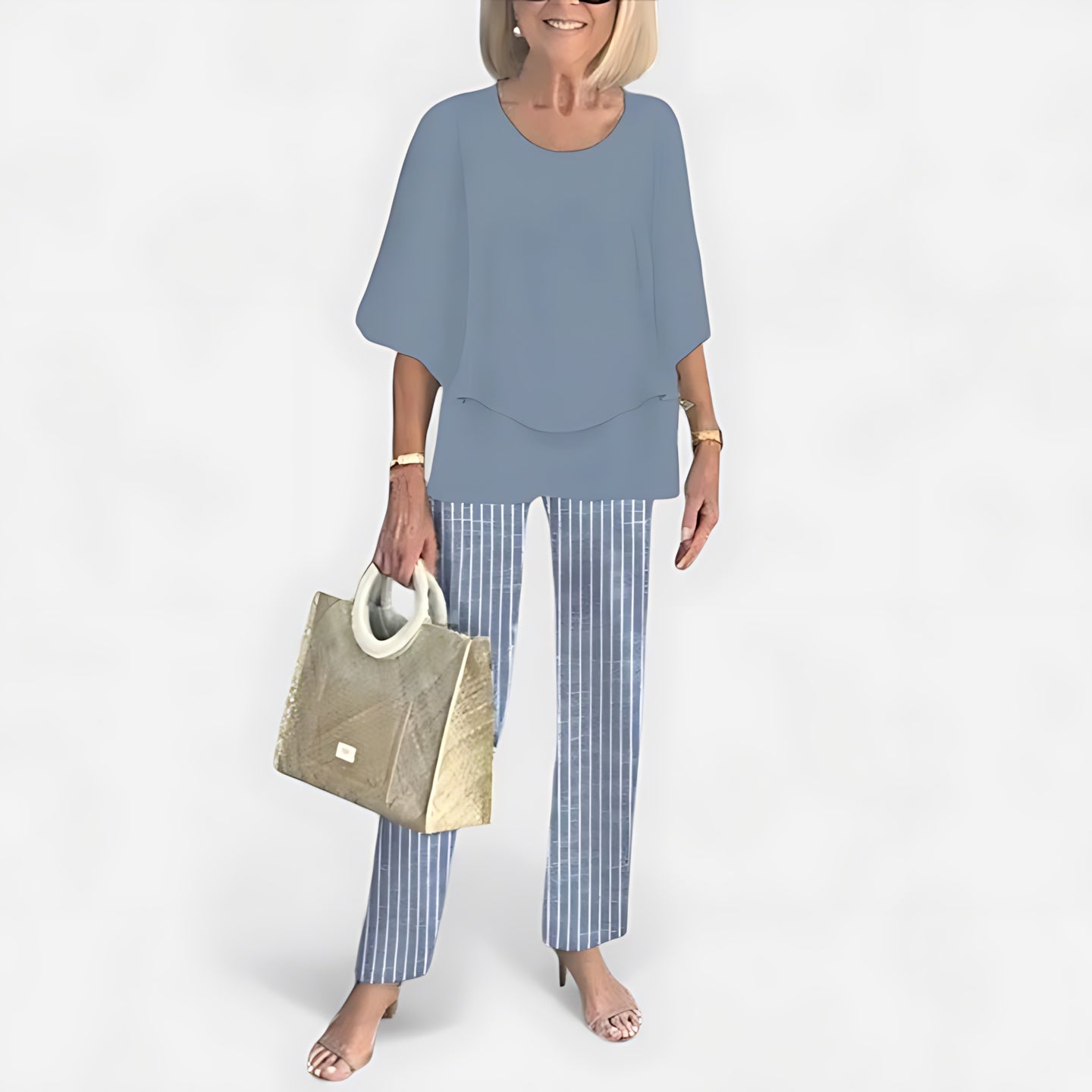 Hailey – Short Sleeve Top and Leaf Print Pants Set