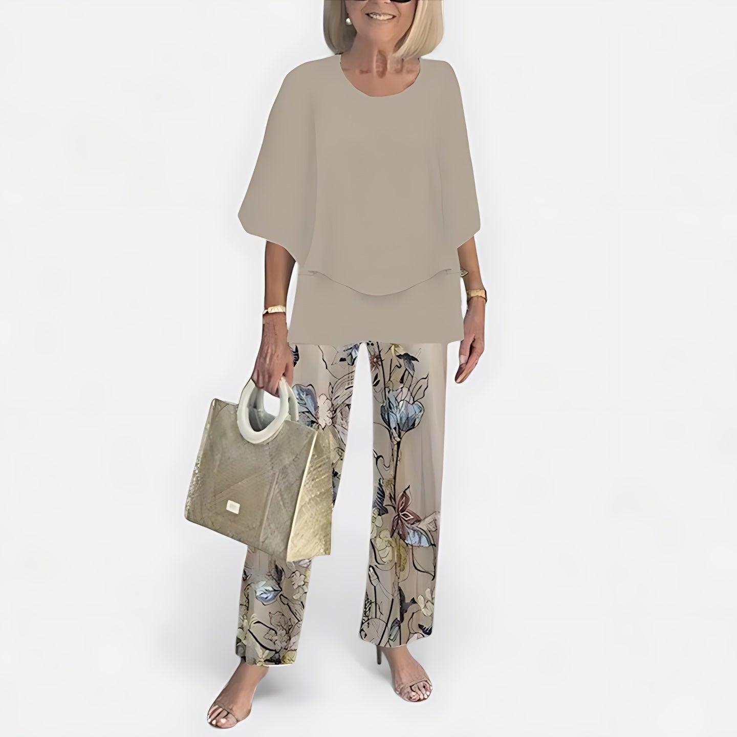 Hailey – Short Sleeve Top and Leaf Print Pants Set