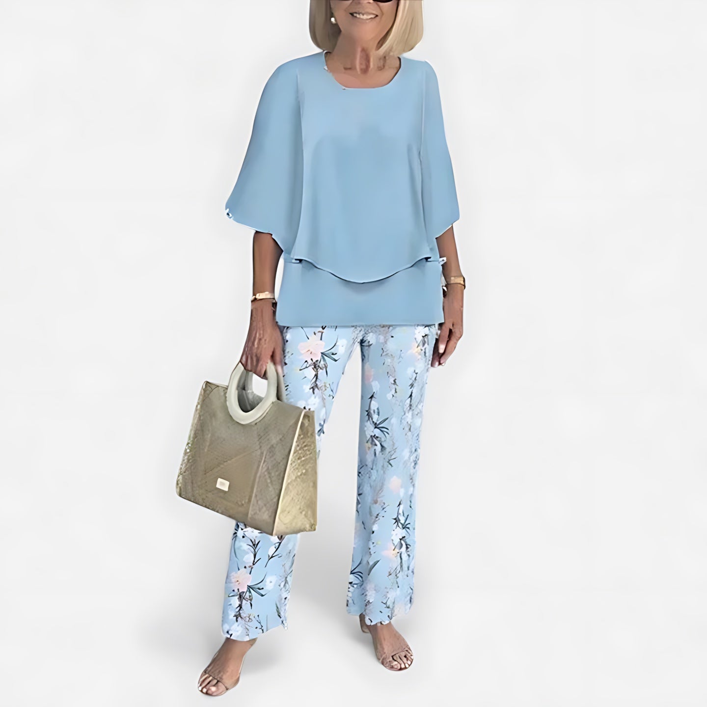Hailey – Short Sleeve Top and Leaf Print Pants Set