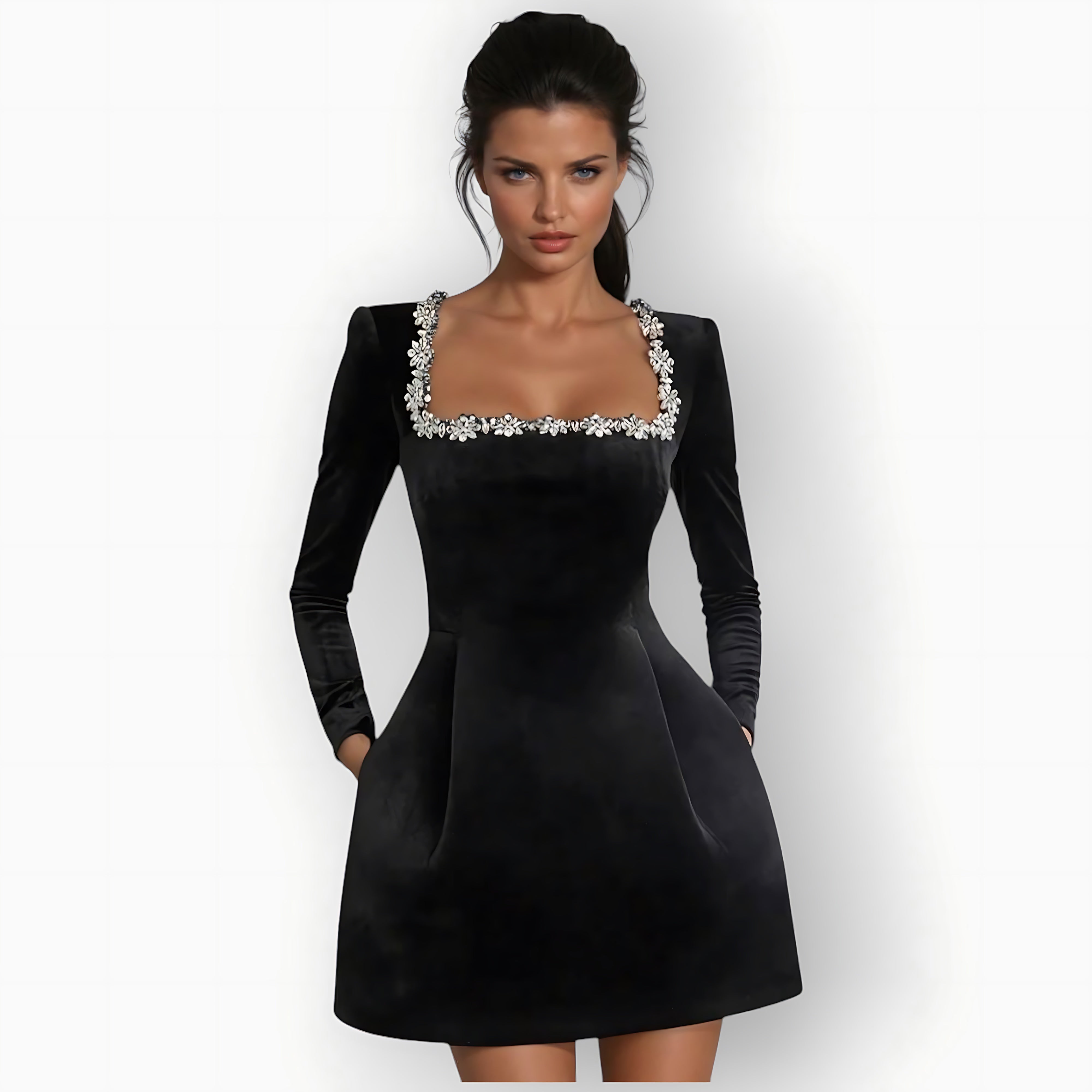 Hannah – Velvet Square Neck Party Mini Dress