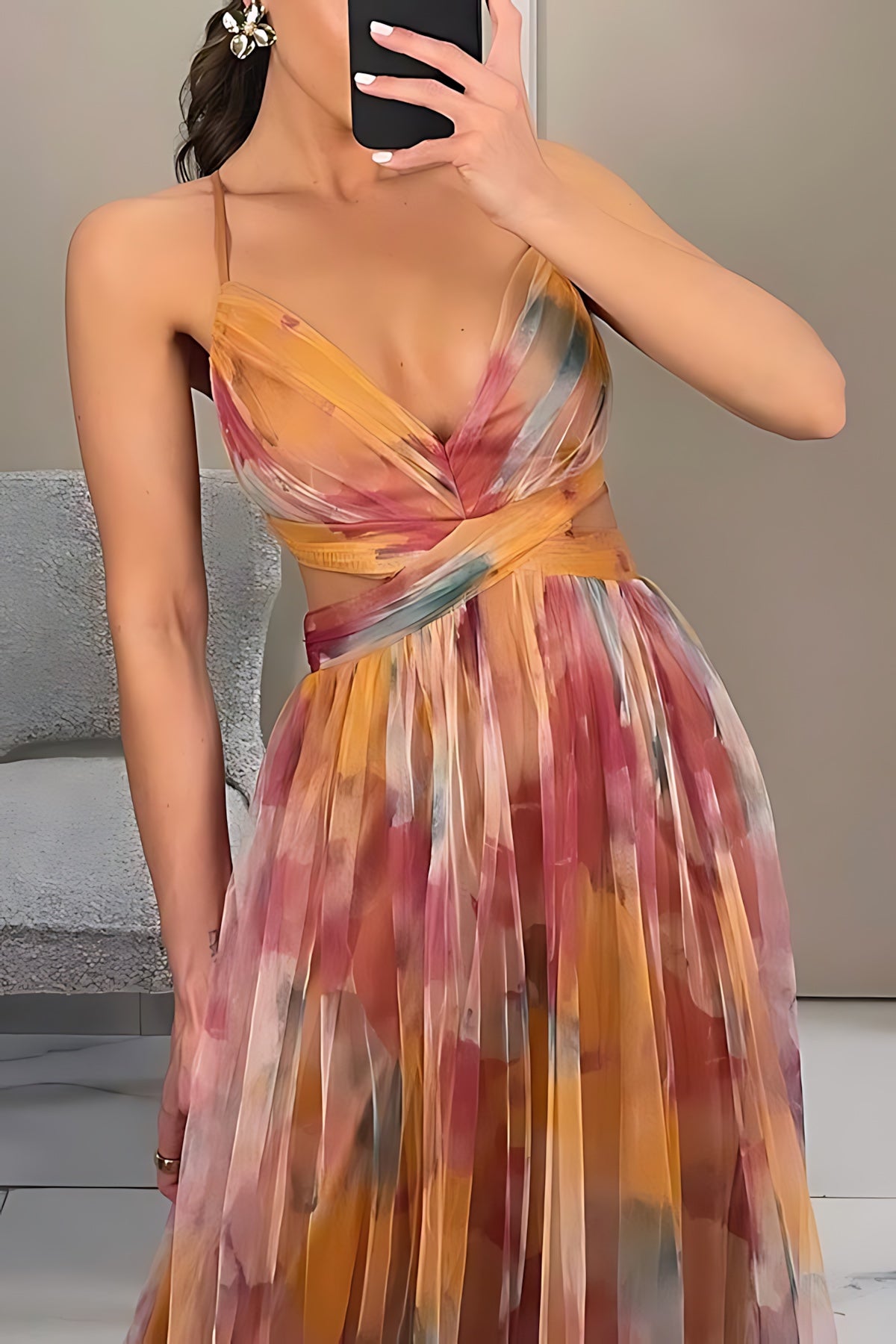 Harper – Floral Print Plunge Neck Evening Maxi Dress