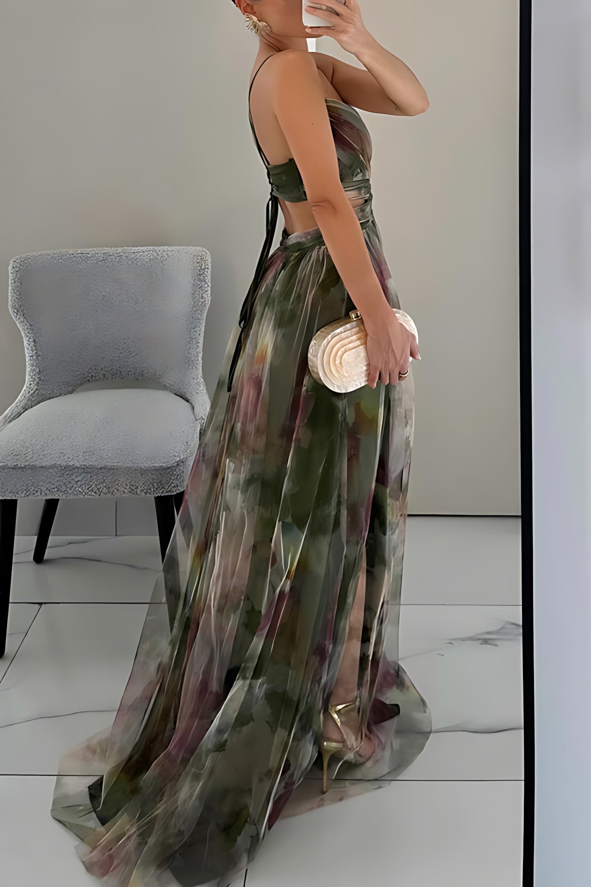 Harper – Floral Print Plunge Neck Evening Maxi Dress