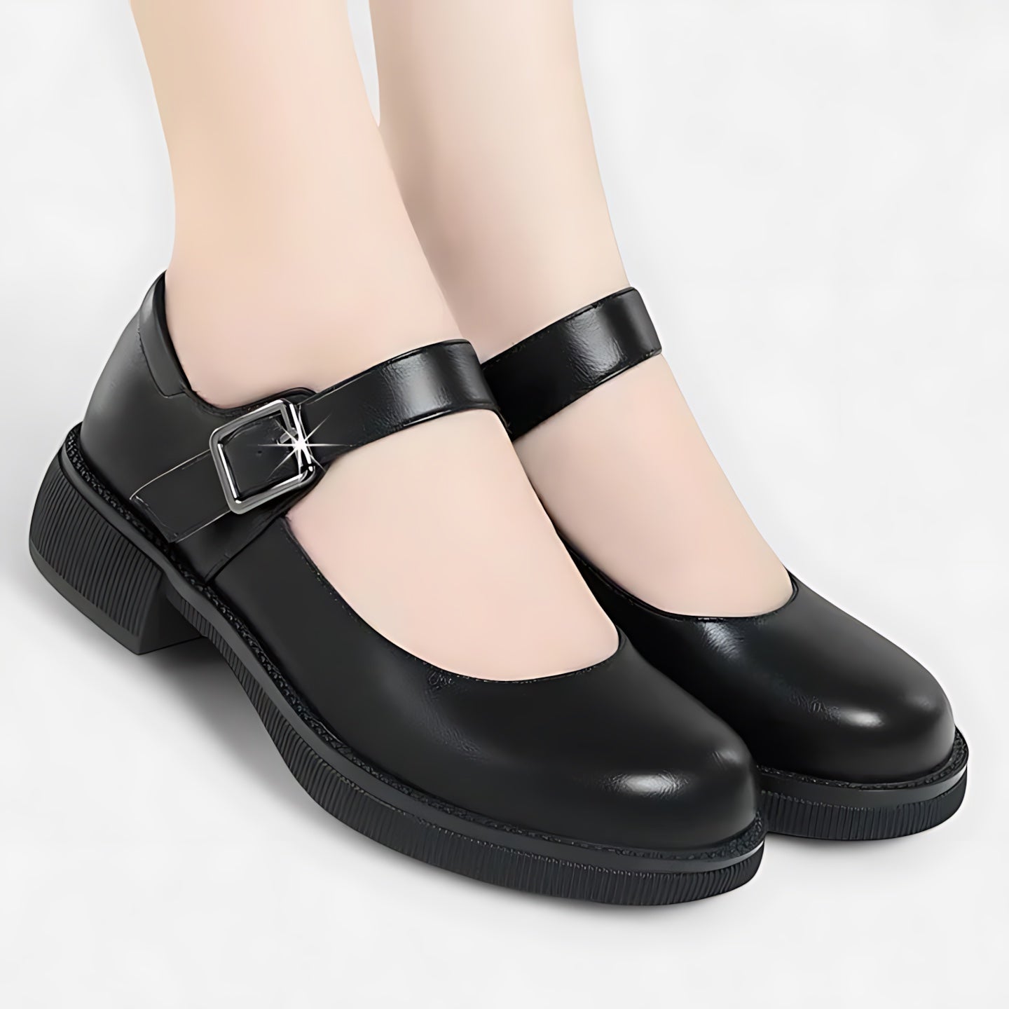 Harper – Leather Block Heel Mary Jane Shoes