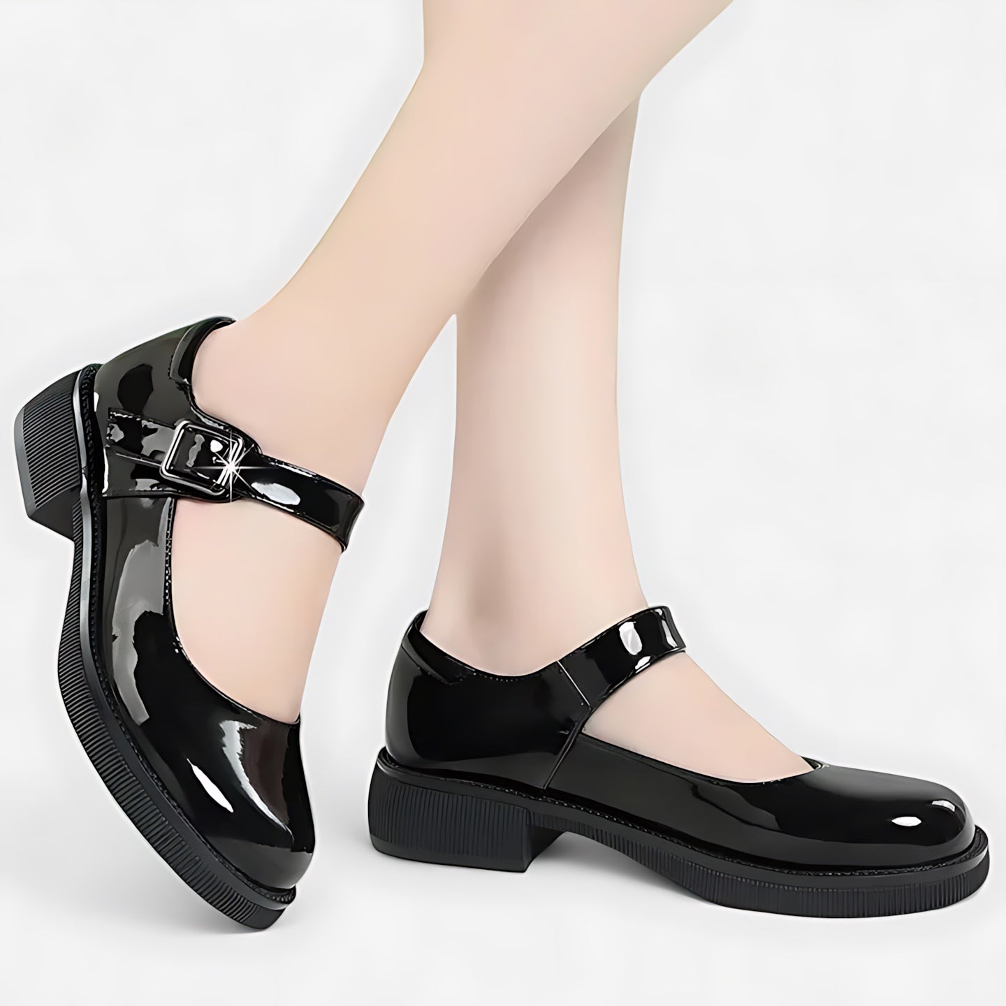 Harper – Leather Block Heel Mary Jane Shoes
