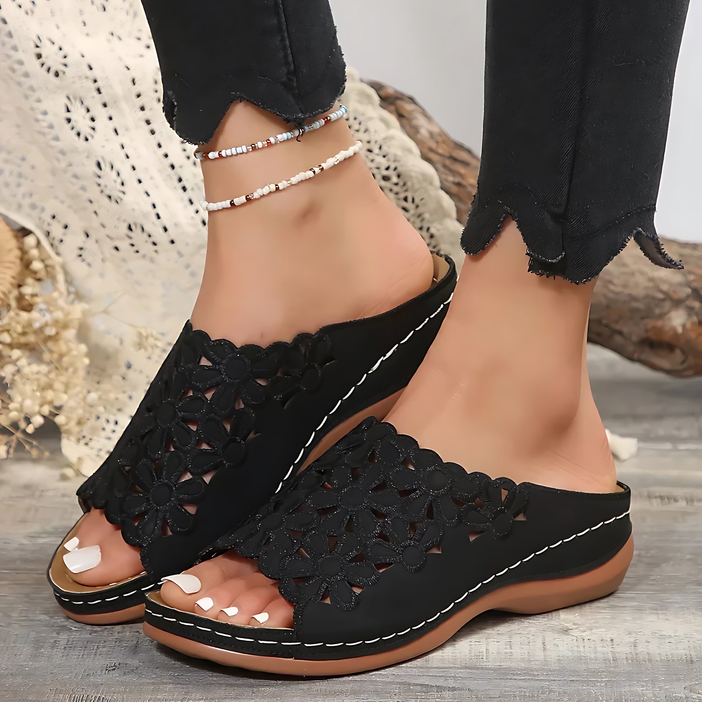 Harper – Perforated Open Toe Wedge Sandals