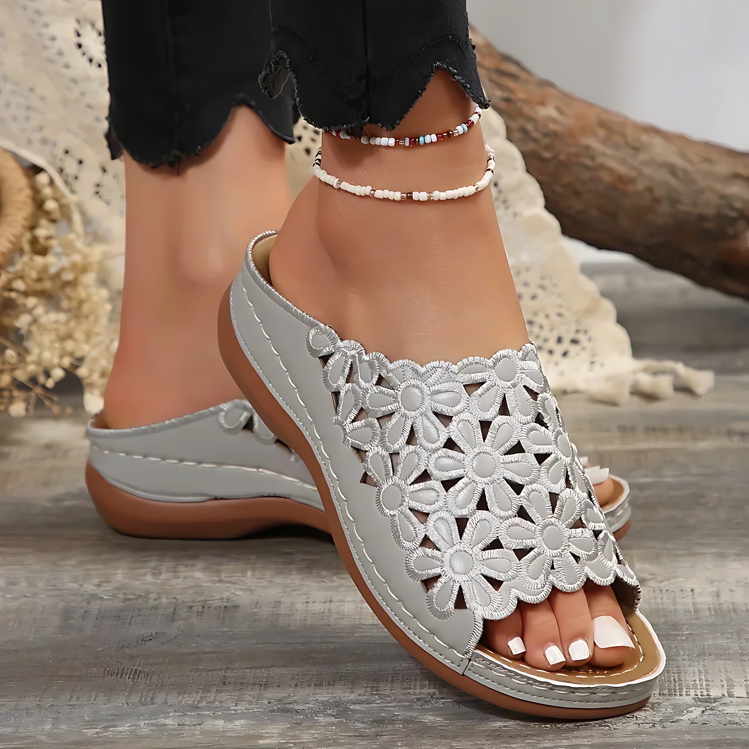 Harper – Perforated Open Toe Wedge Sandals