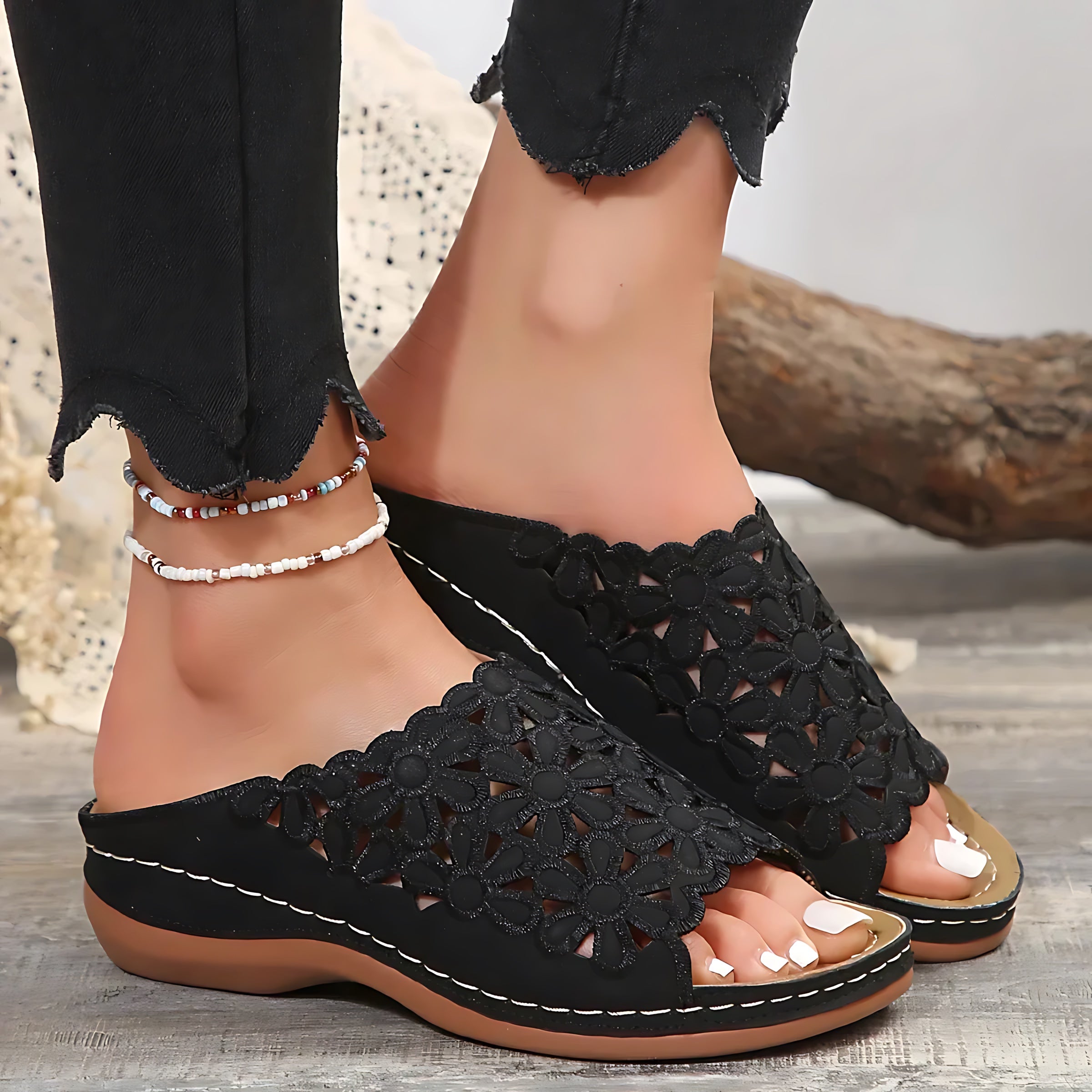 Harper – Perforated Open Toe Wedge Sandals
