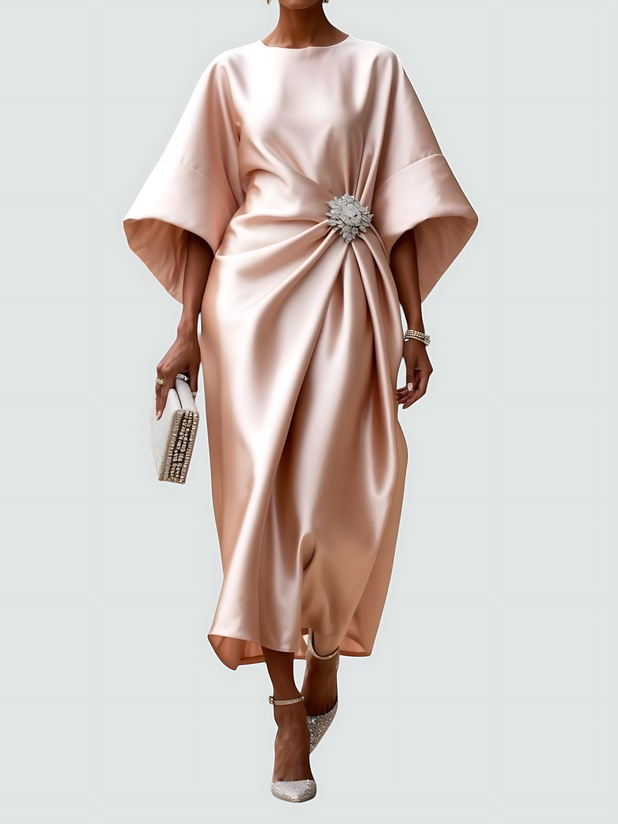 Harper – Satin Draped Cocktail Midi Dress