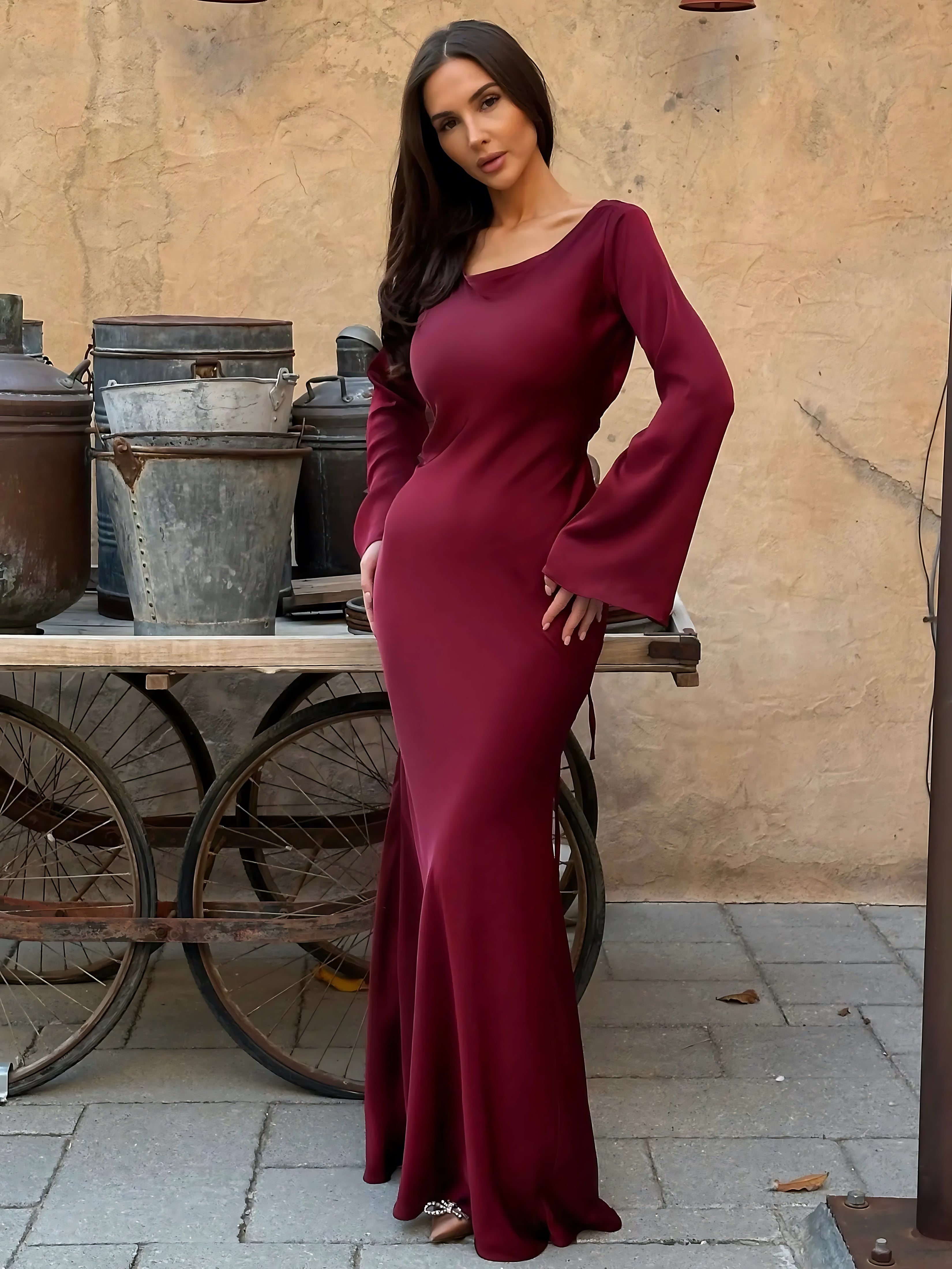 Harper – Satin Long Sleeve Formal Maxi Dress