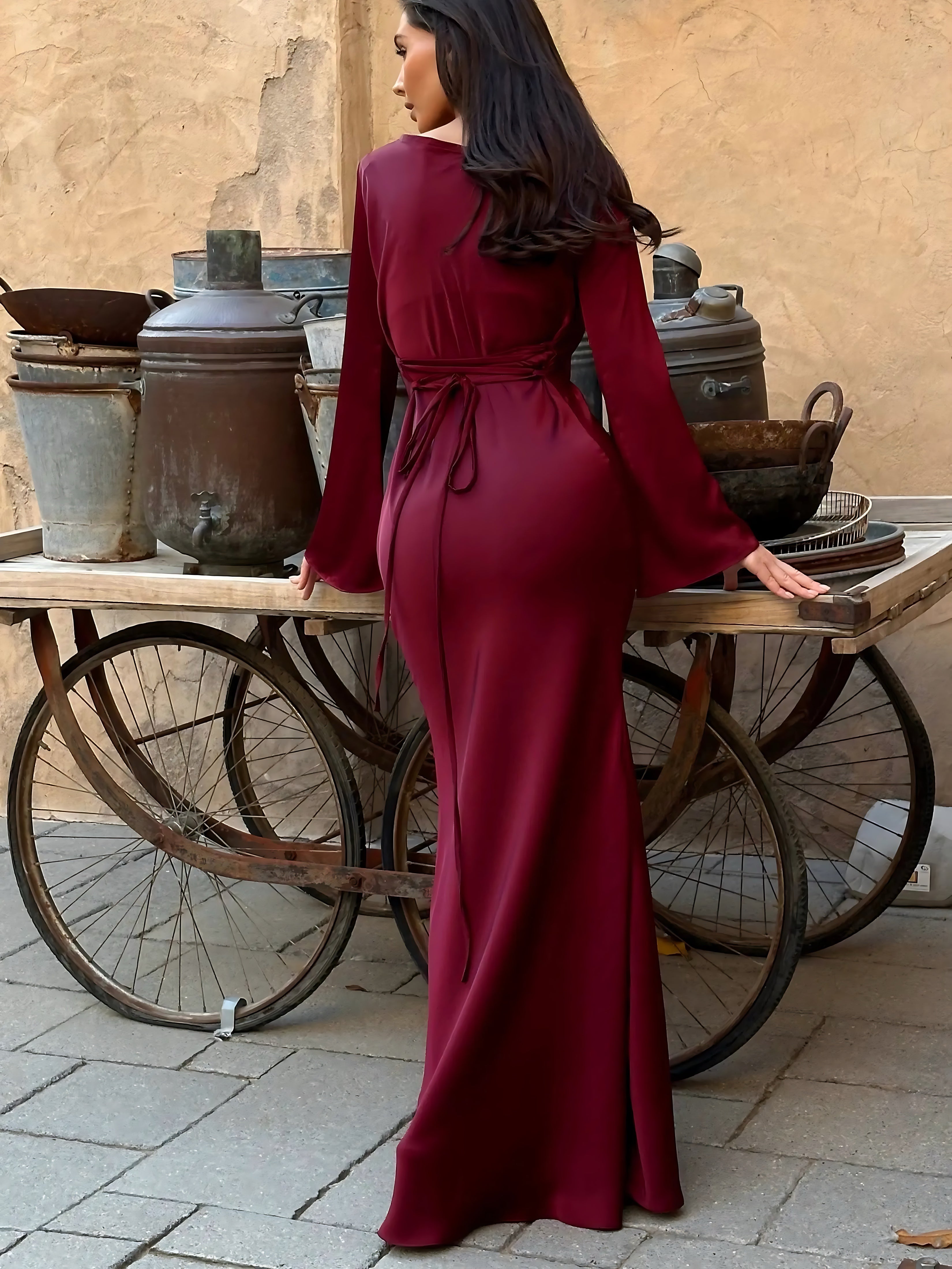 Harper – Satin Long Sleeve Formal Maxi Dress