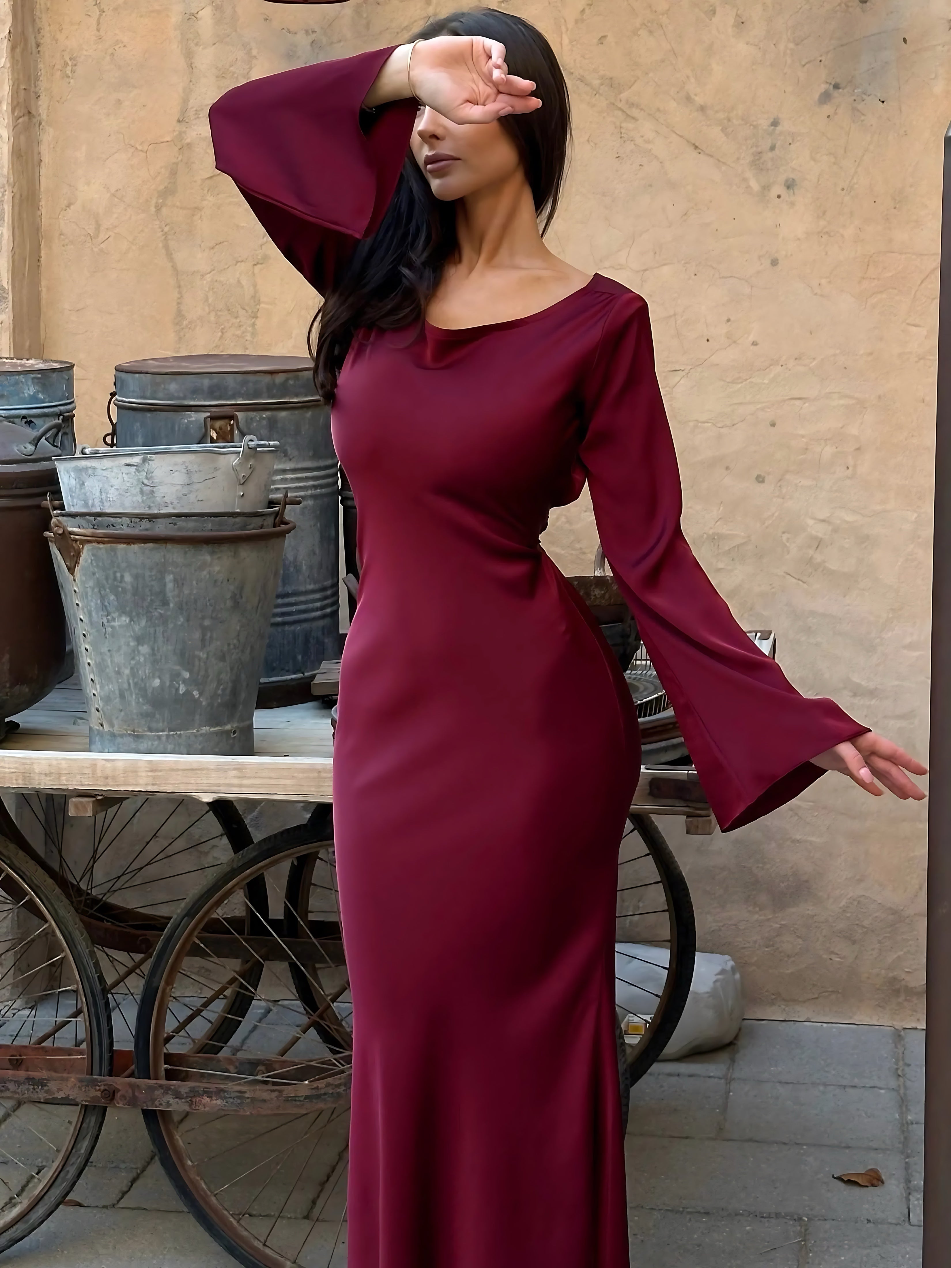 Harper – Satin Long Sleeve Formal Maxi Dress