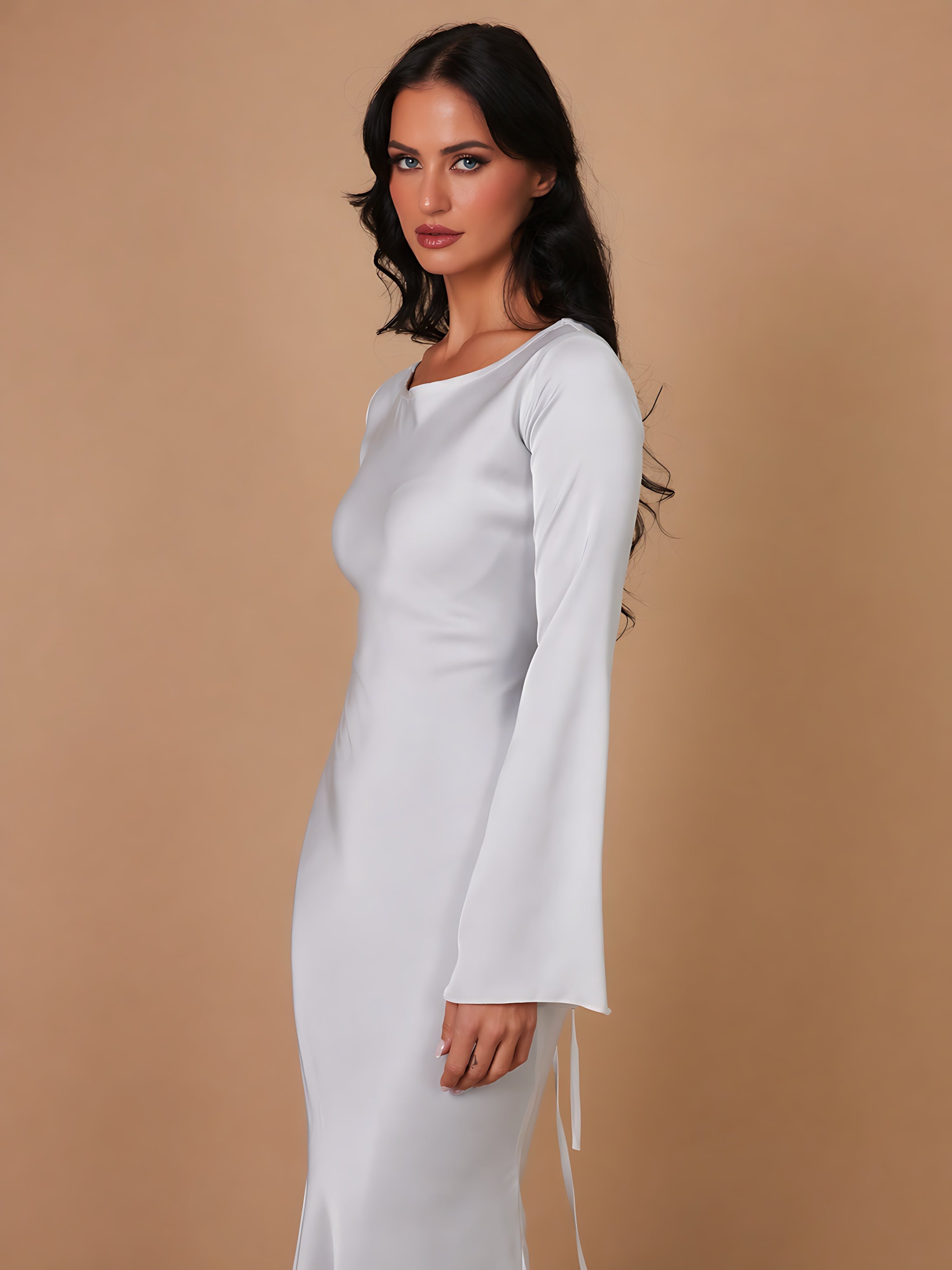 Harper – Satin Long Sleeve Formal Maxi Dress