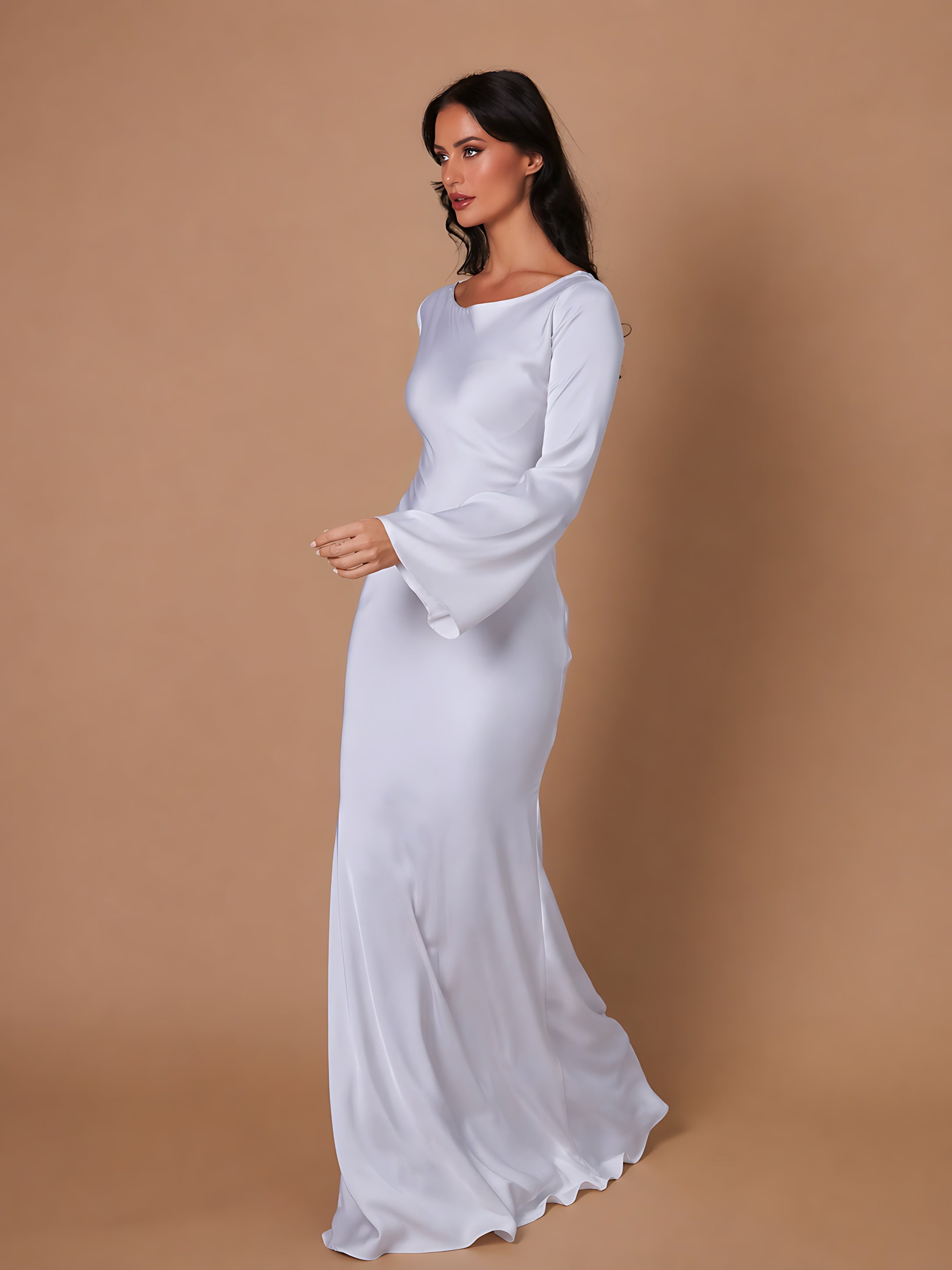 Harper – Satin Long Sleeve Formal Maxi Dress