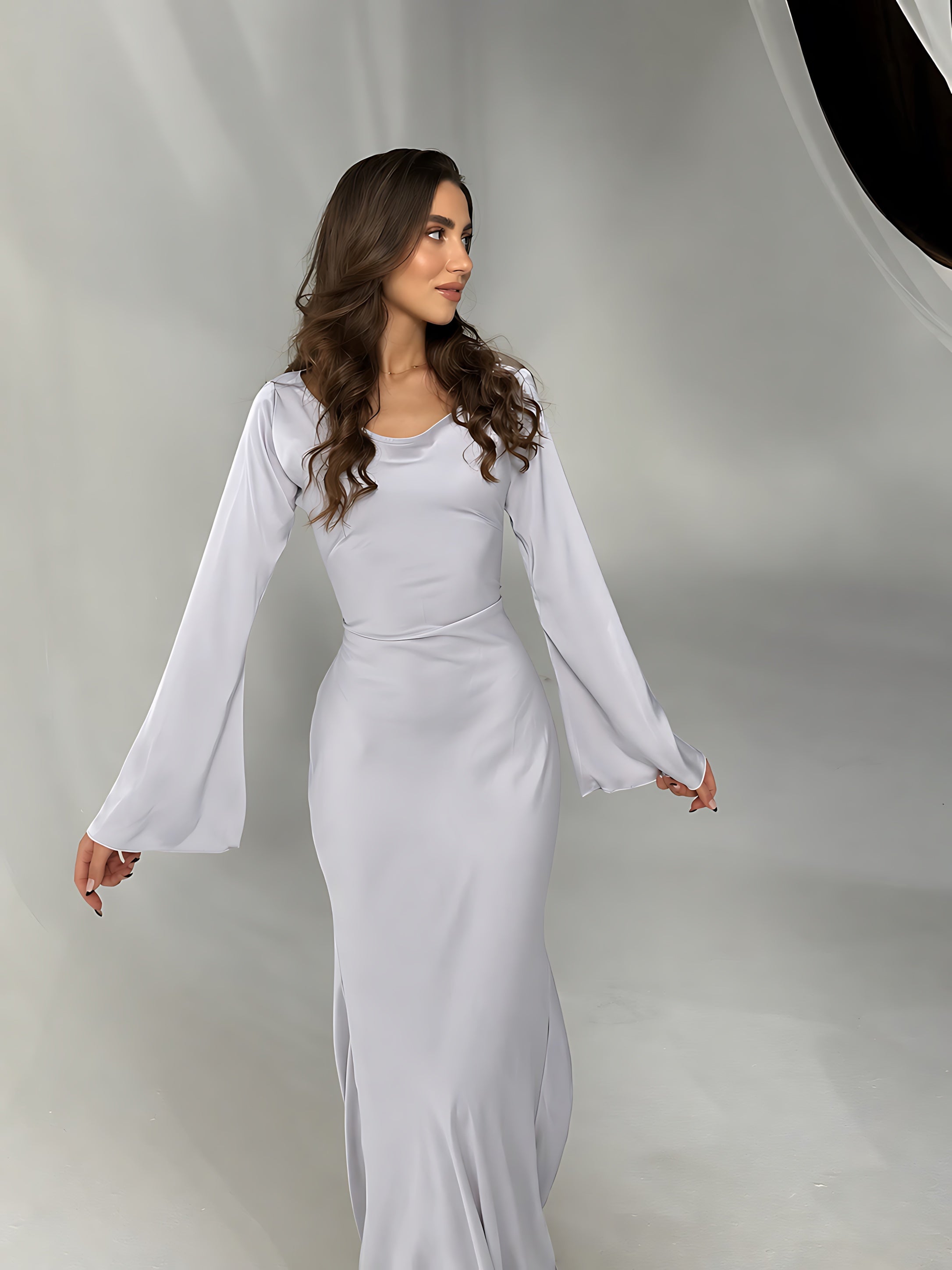 Harper – Satin Long Sleeve Formal Maxi Dress