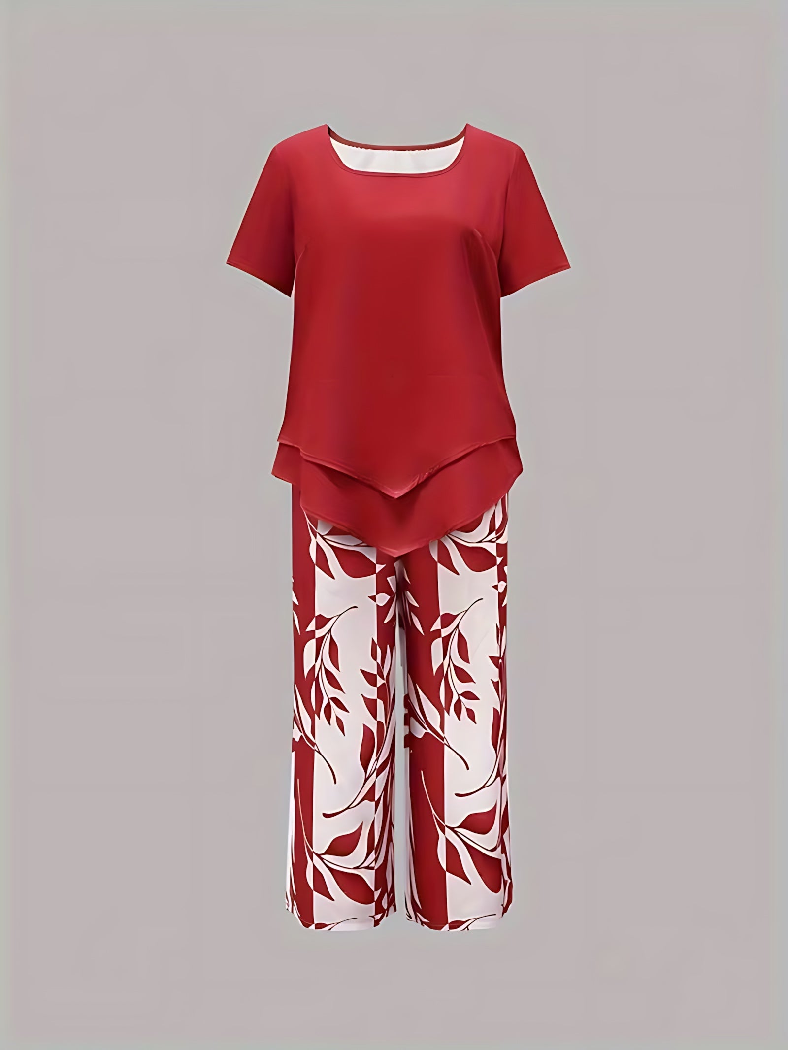 Harriet – Tunic Top and Leaf Print Cropped Pants Set