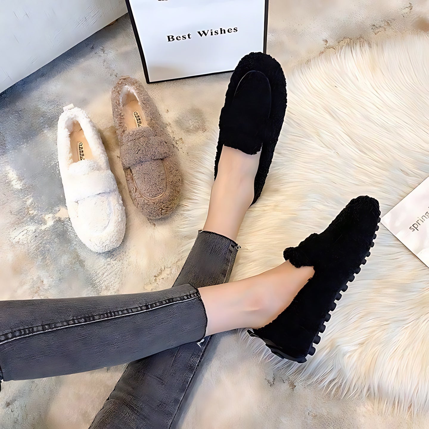 Hazel – Faux Fur Slip On Moccasins