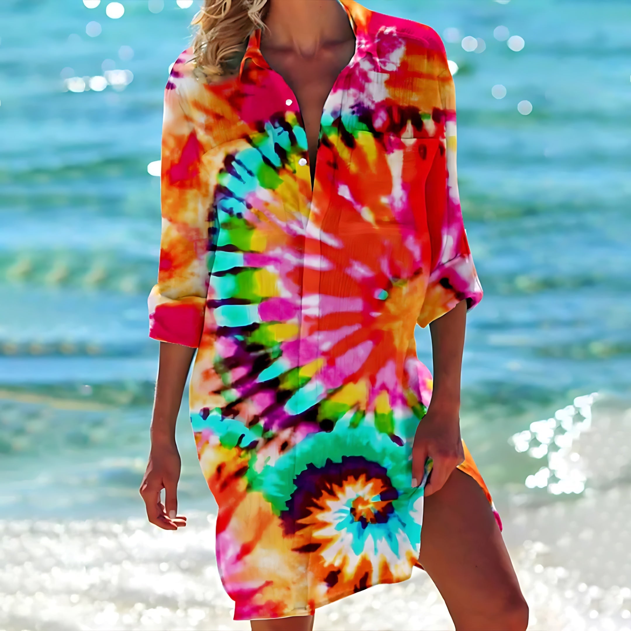 Hazel – Floral Print Button Up Shirt Dress Cover Up