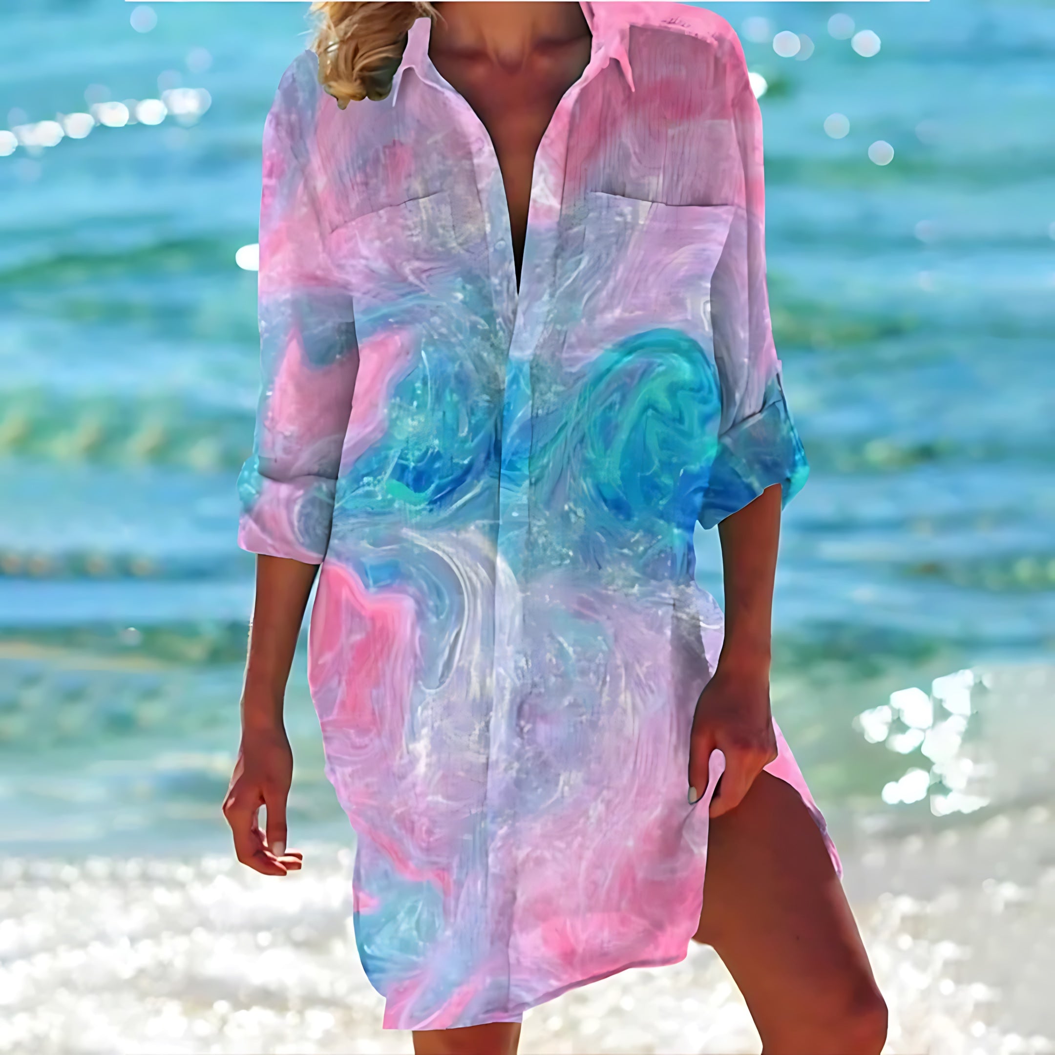 Hazel – Floral Print Button Up Shirt Dress Cover Up