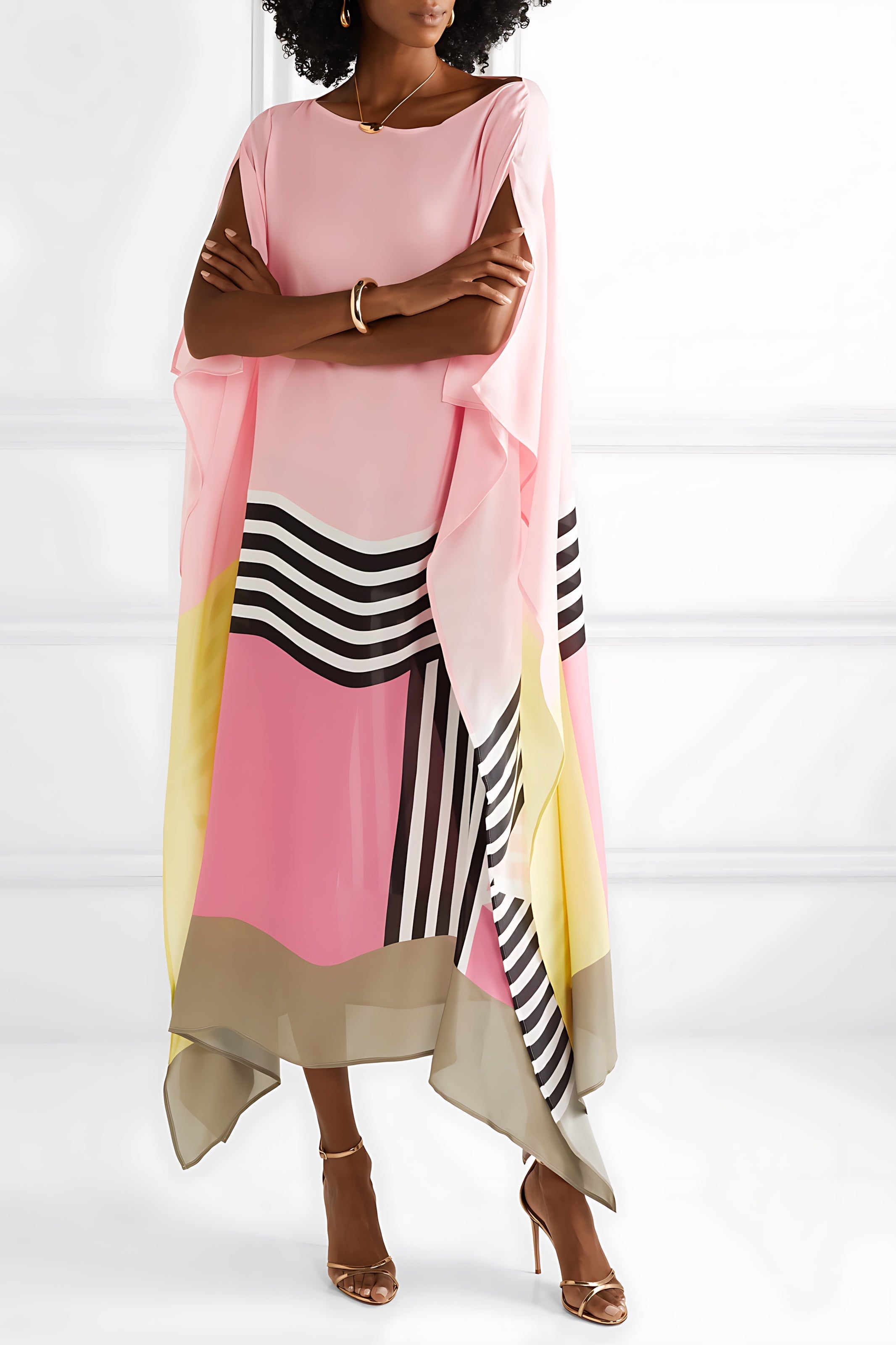 Hazel – Geometric Print Batwing Sleeve Kaftan Maxi Dress