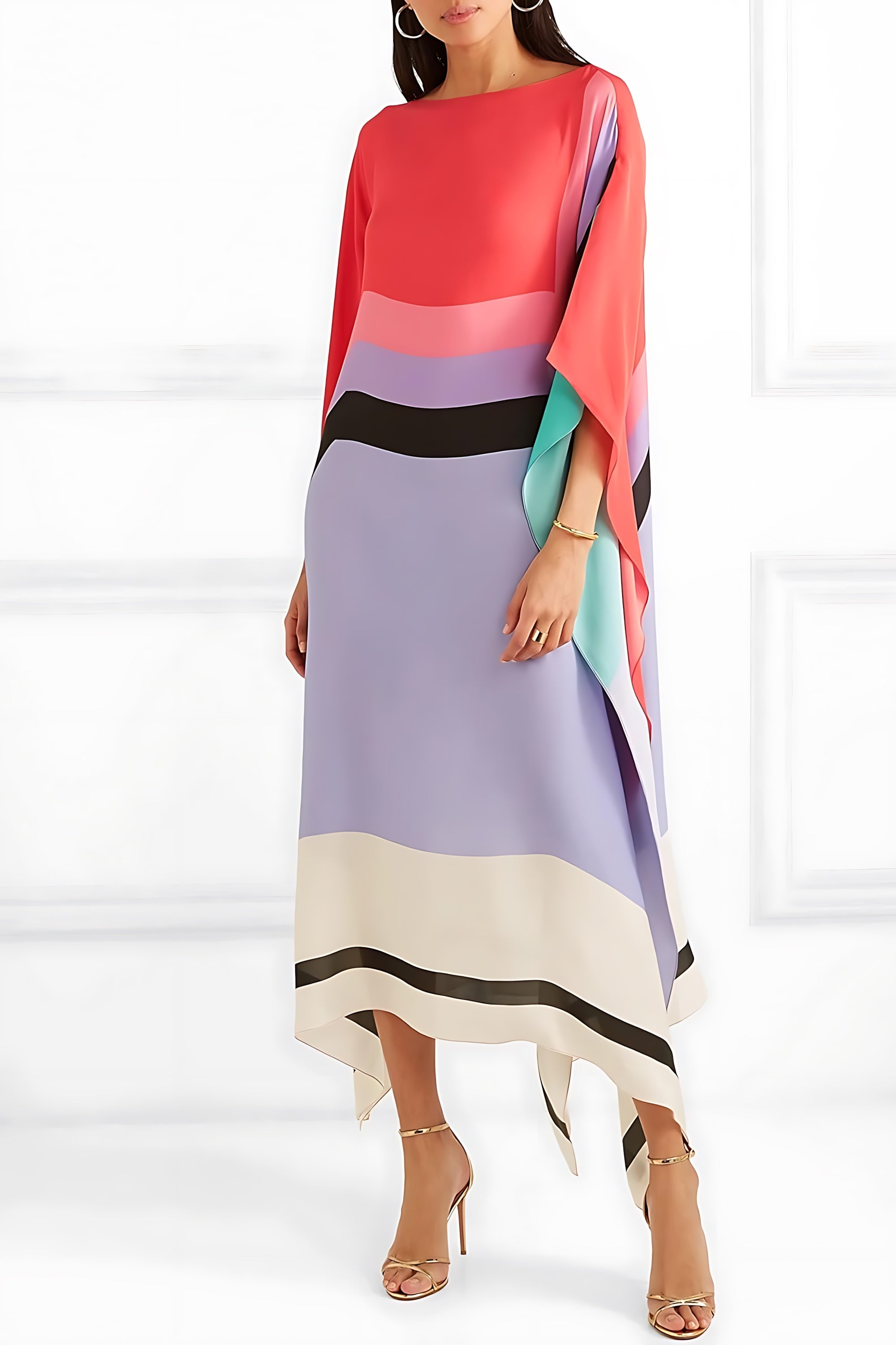 Hazel – Geometric Print Batwing Sleeve Kaftan Maxi Dress