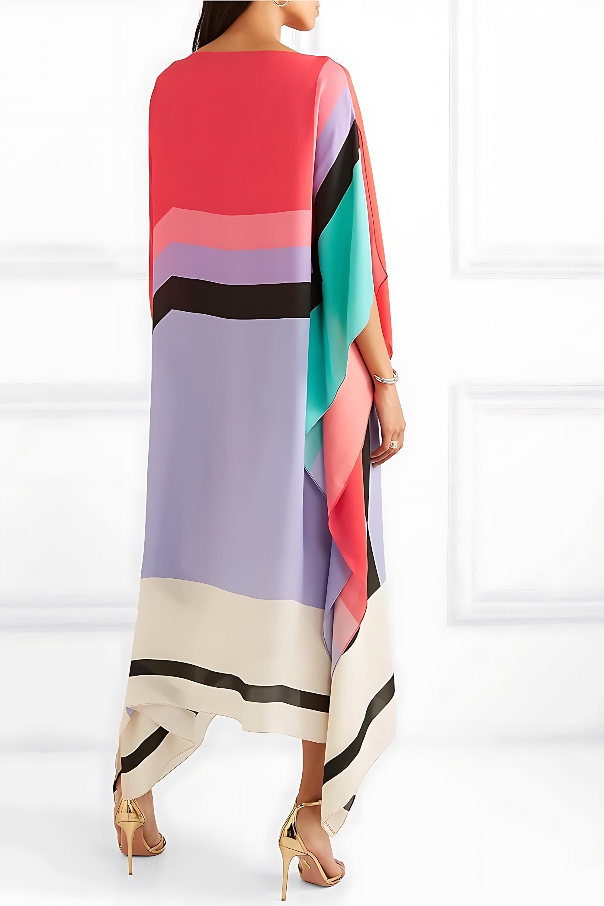 Hazel – Geometric Print Batwing Sleeve Kaftan Maxi Dress