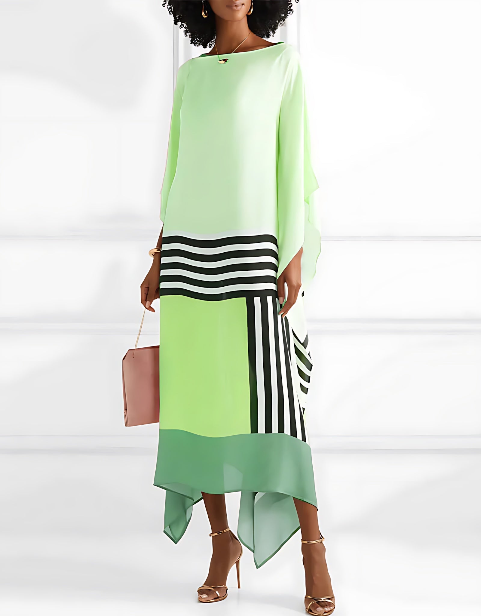 Hazel – Geometric Print Batwing Sleeve Kaftan Maxi Dress