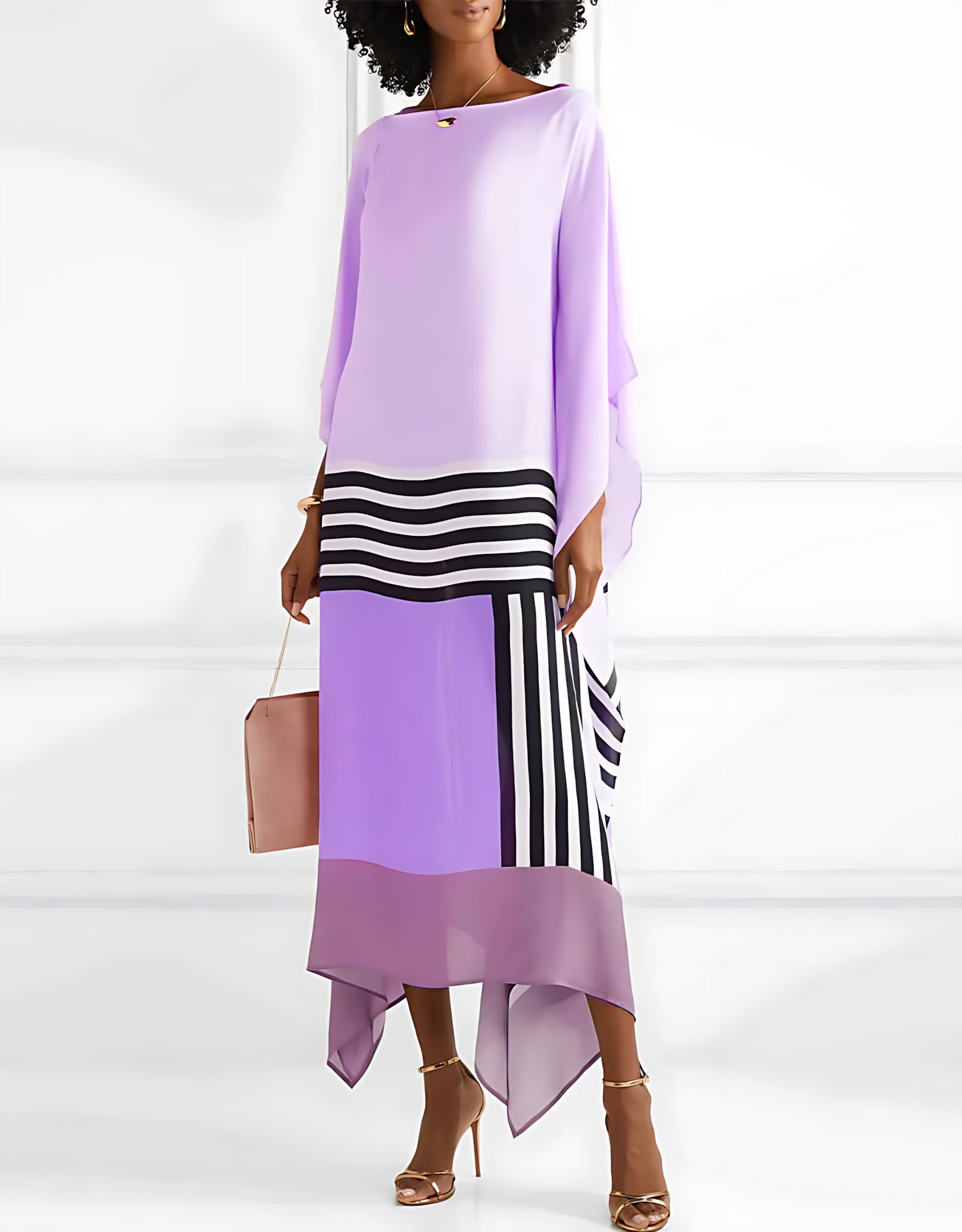 Hazel – Geometric Print Batwing Sleeve Kaftan Maxi Dress
