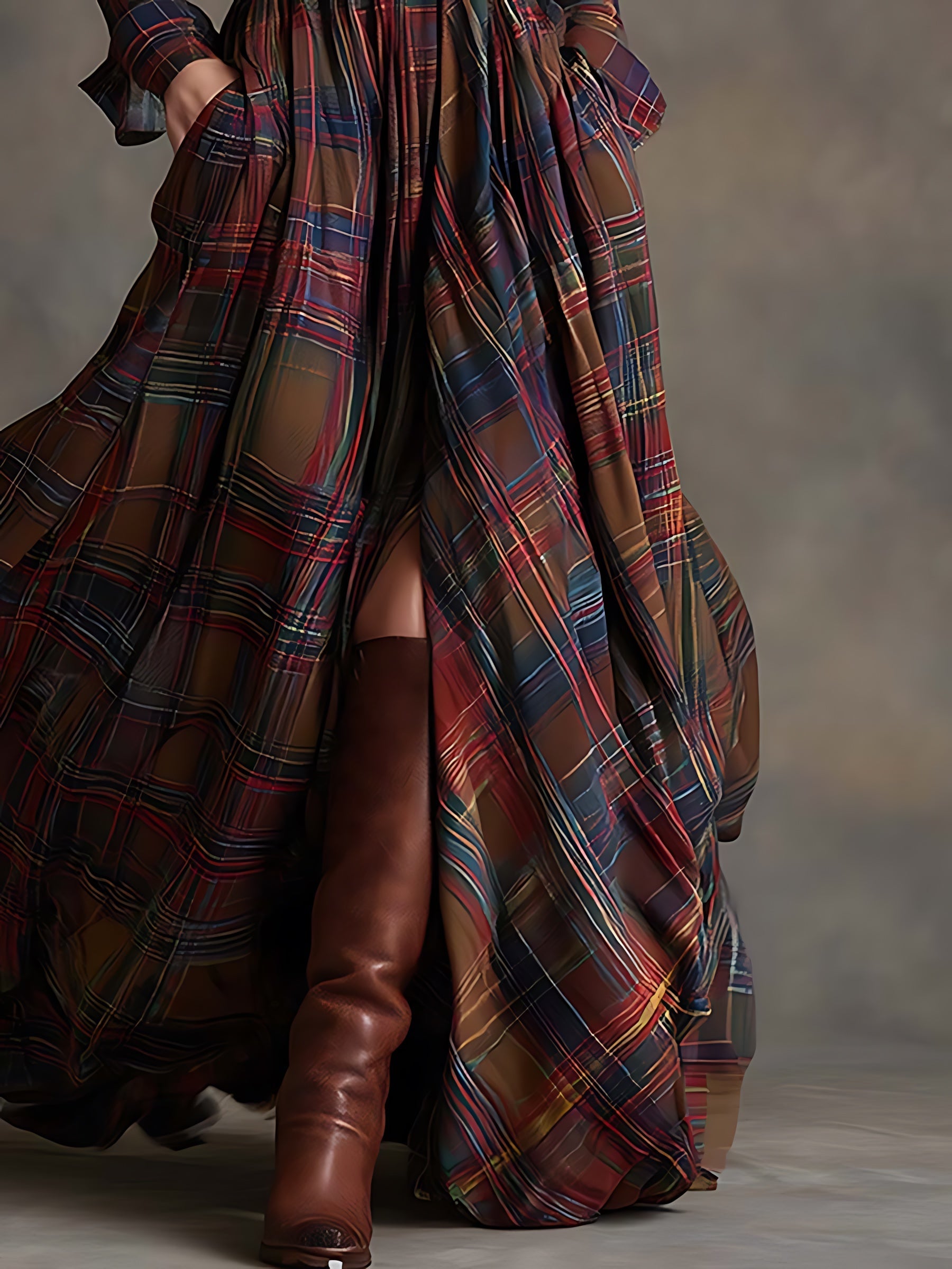 Hazel – Plaid Long Sleeve Maxi Shirt Dress
