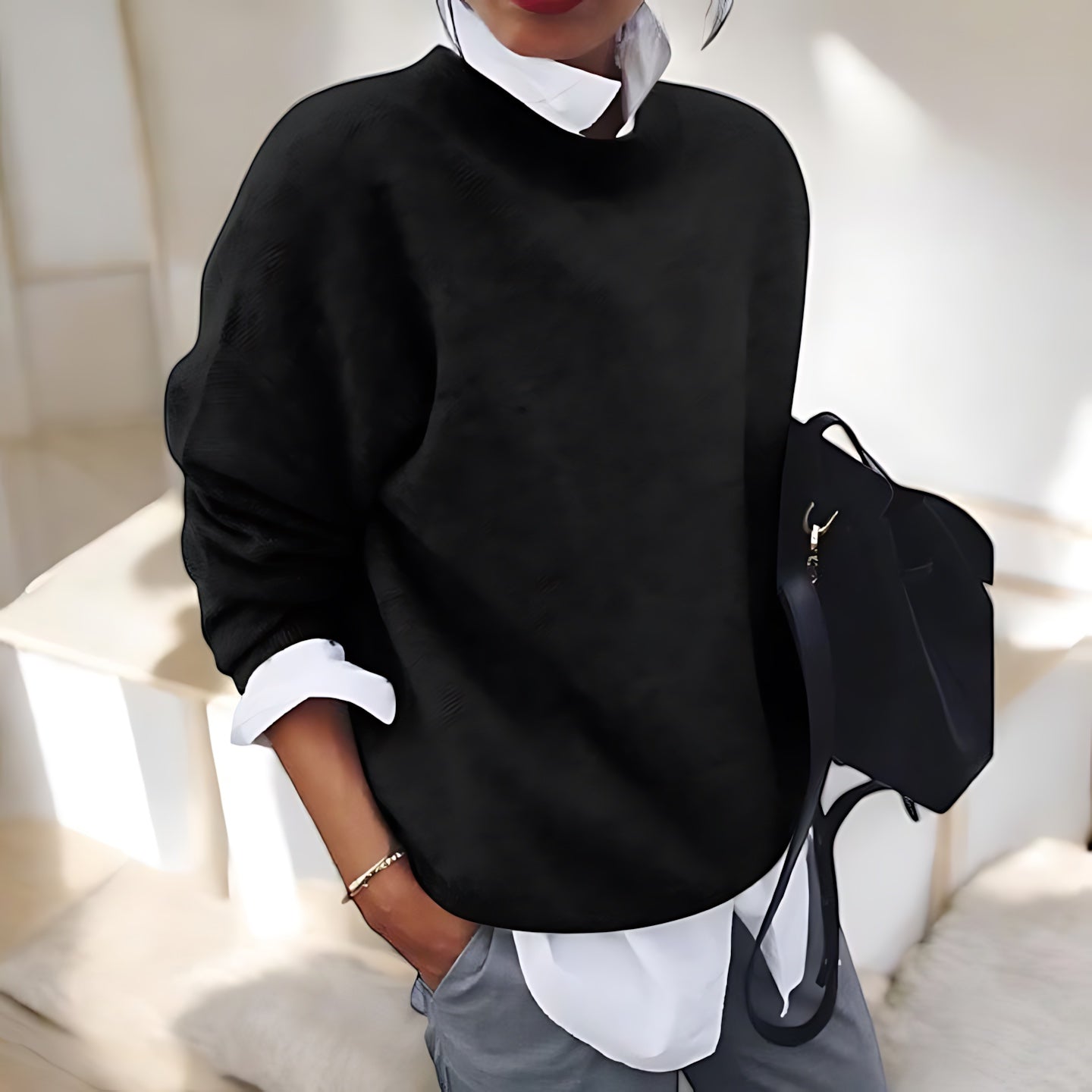 Hazel – Relaxed Crew Neck Knit Sweater