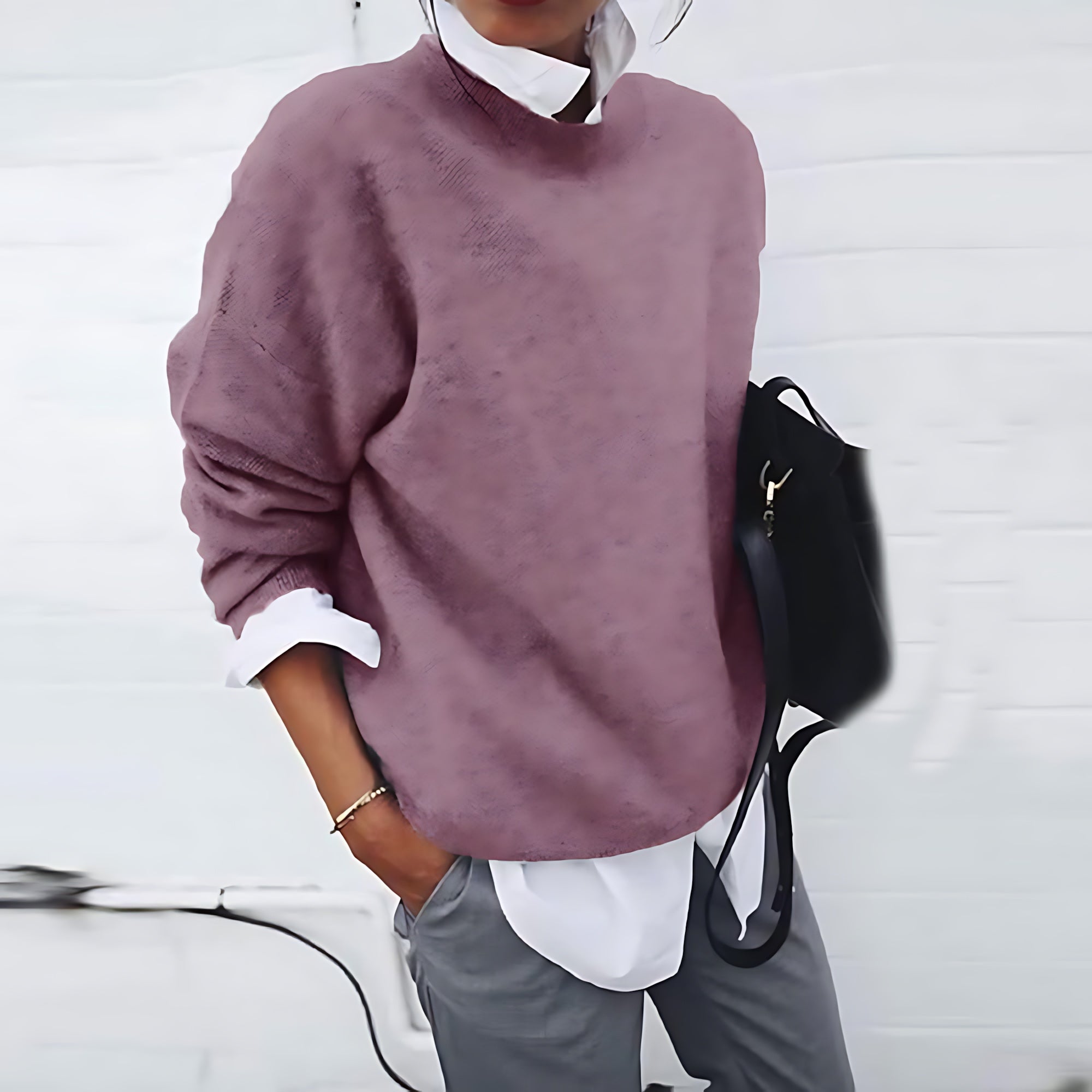 Hazel – Relaxed Crew Neck Knit Sweater